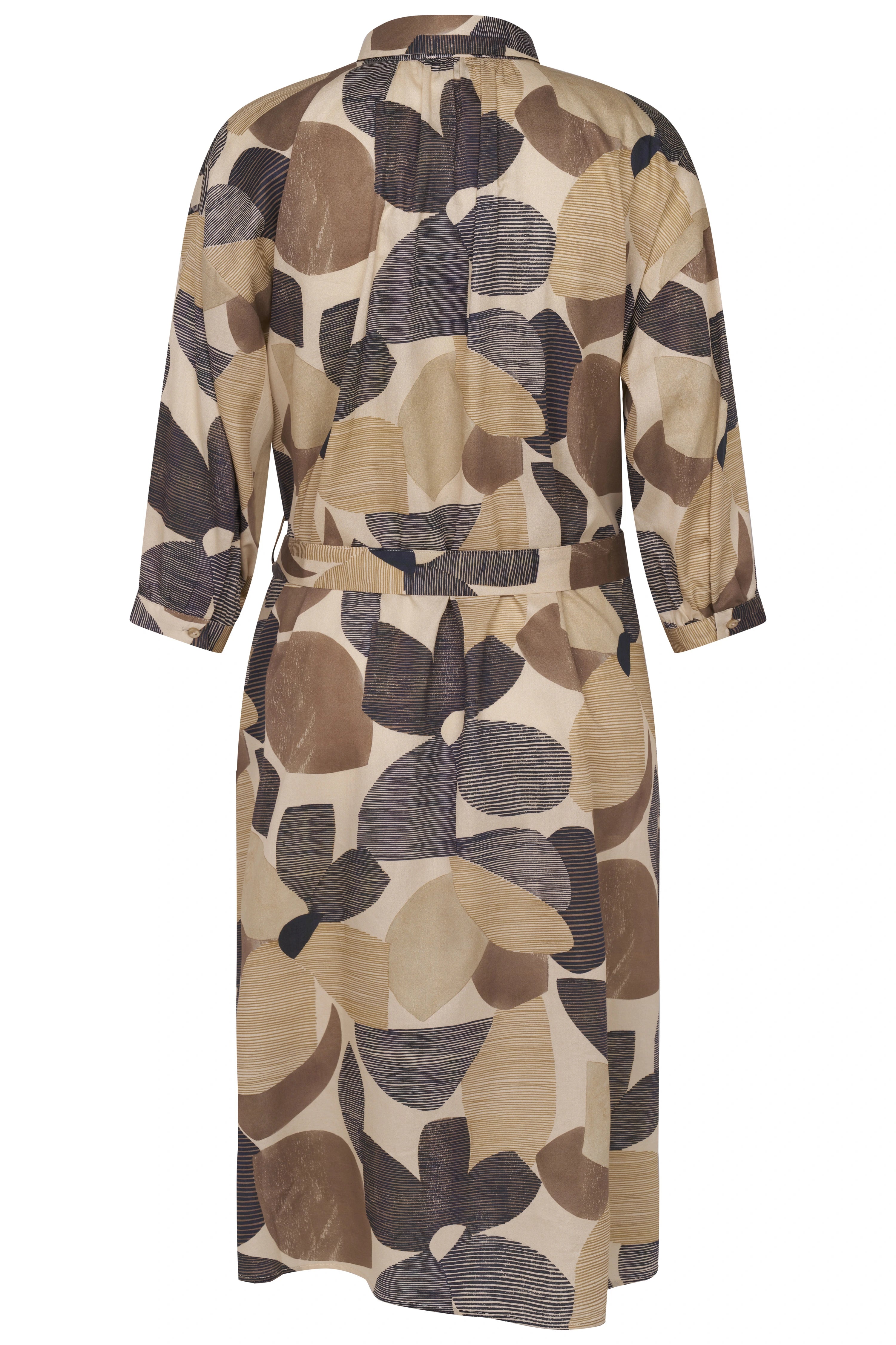 Beigefarbenes Kleid mit abstraktem Muster, Rückansicht, legerer Stil von bugatti.