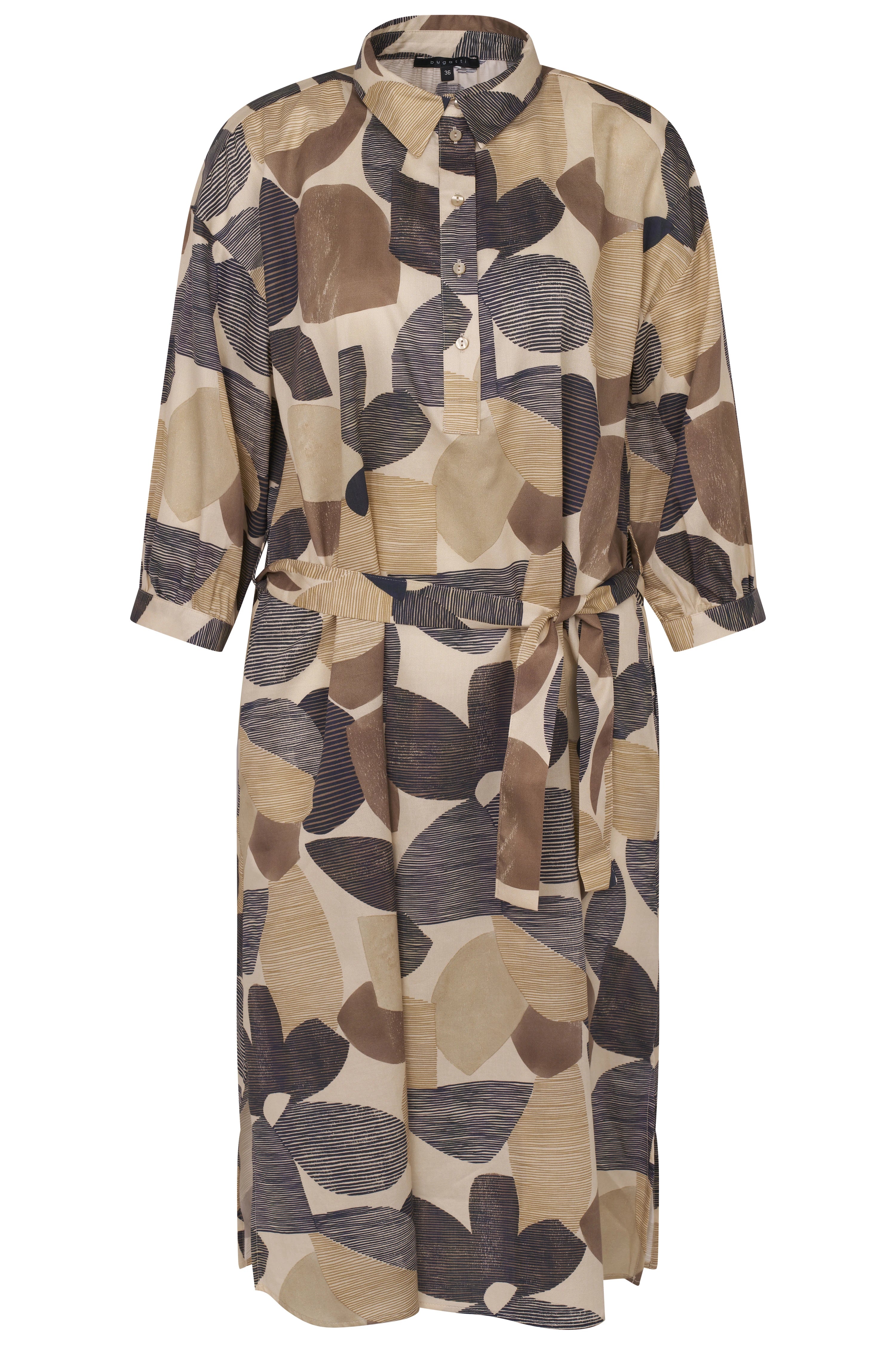Beigefarbenes bugatti Hemdblusenkleid mit abstraktem Muster, Legerbild.