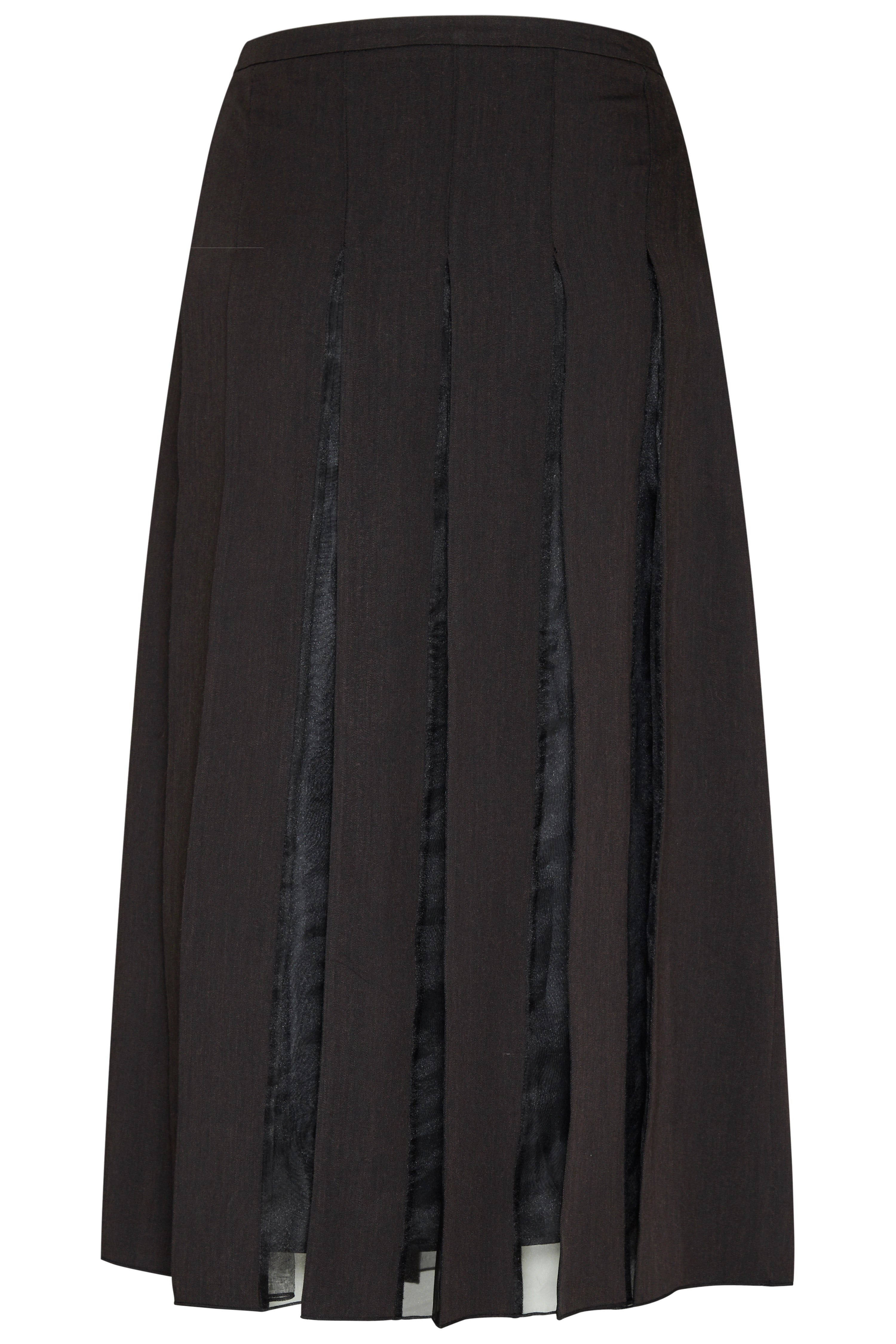 Dunkler, langer Rock mit vertikalen Streifen, Büstenbild.