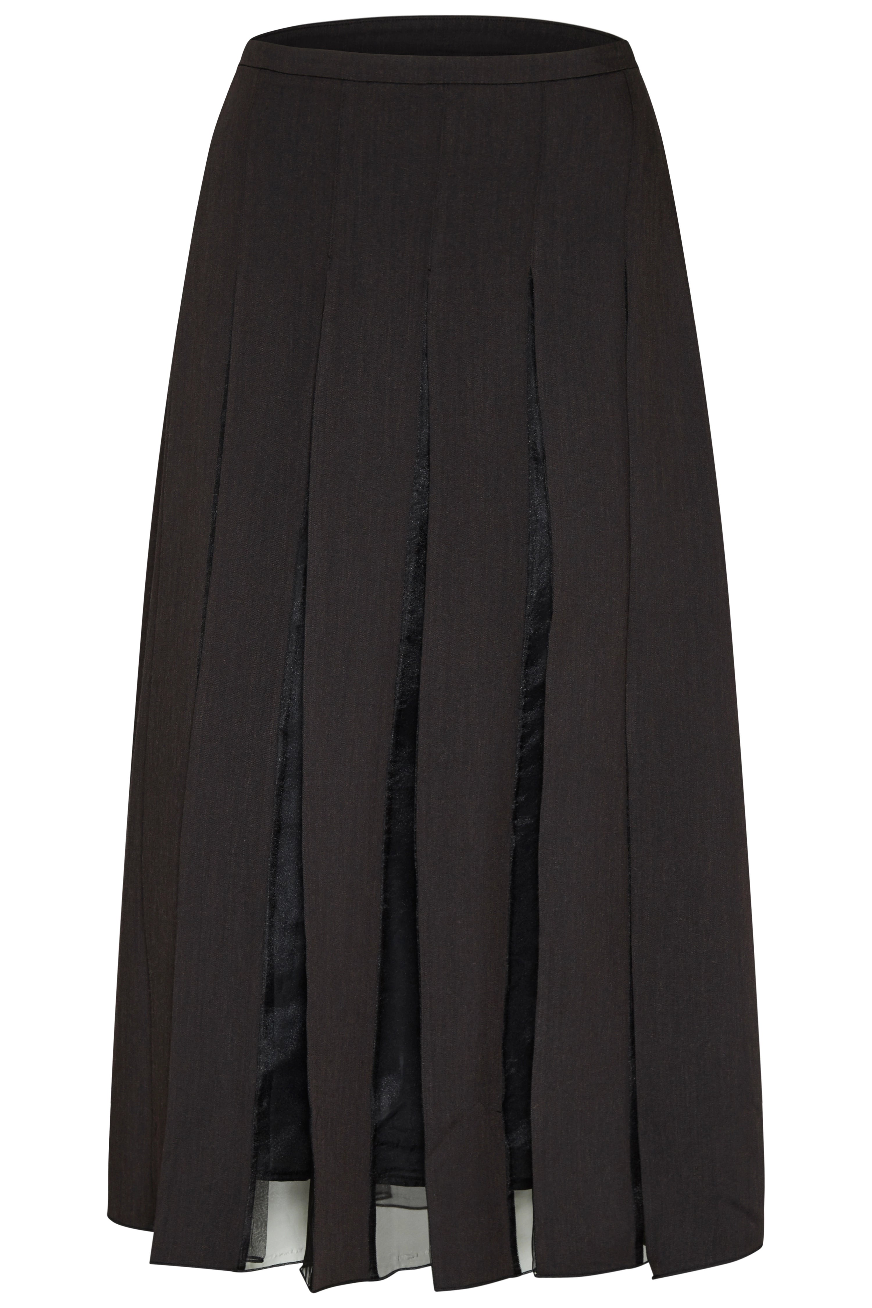 Schwarzer bugatti Maxirock mit plissiertem Design, Büstenbild.