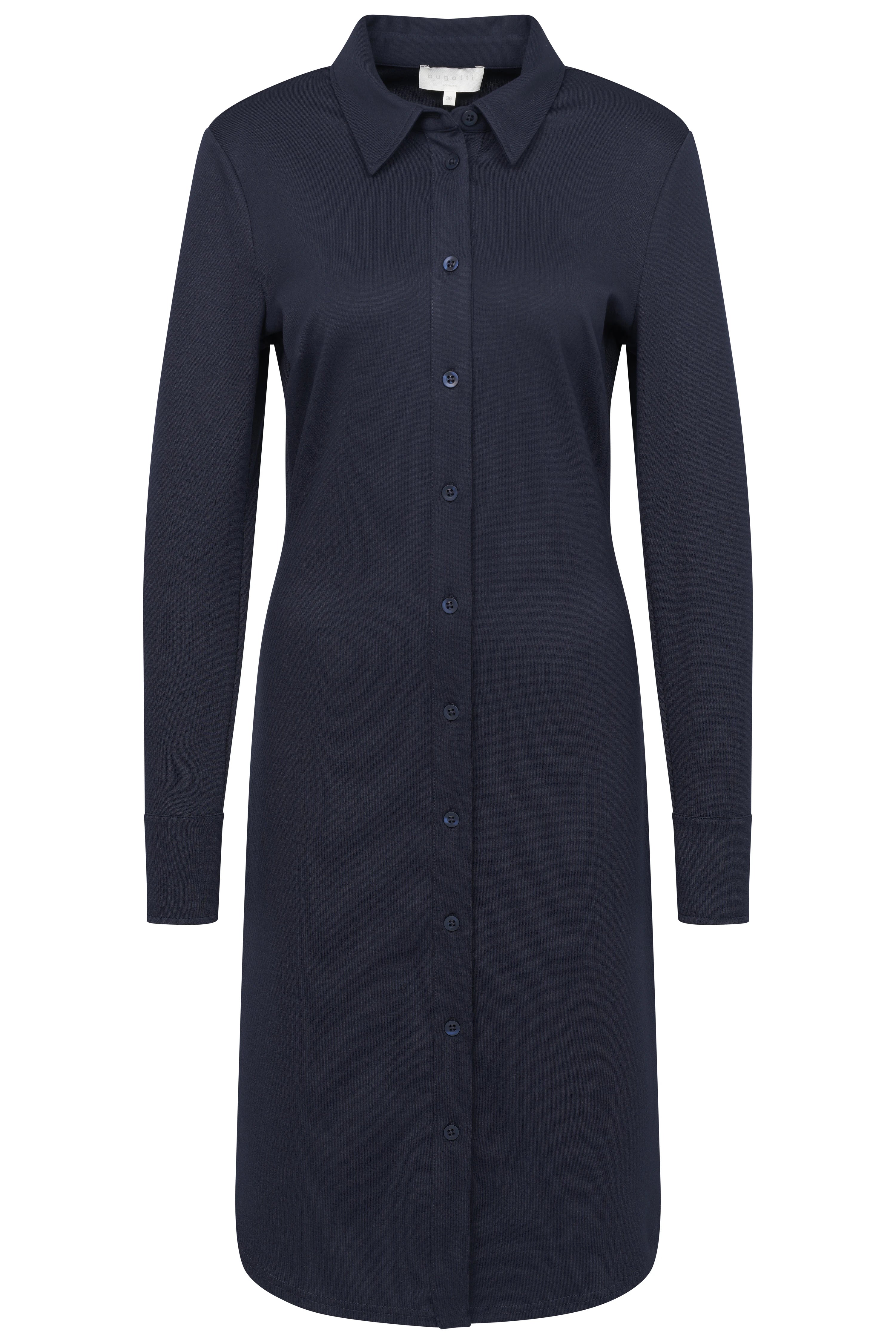 Blue bugatti shirt dress, long sleeves, knee-length, bust image, elegant simplicity.