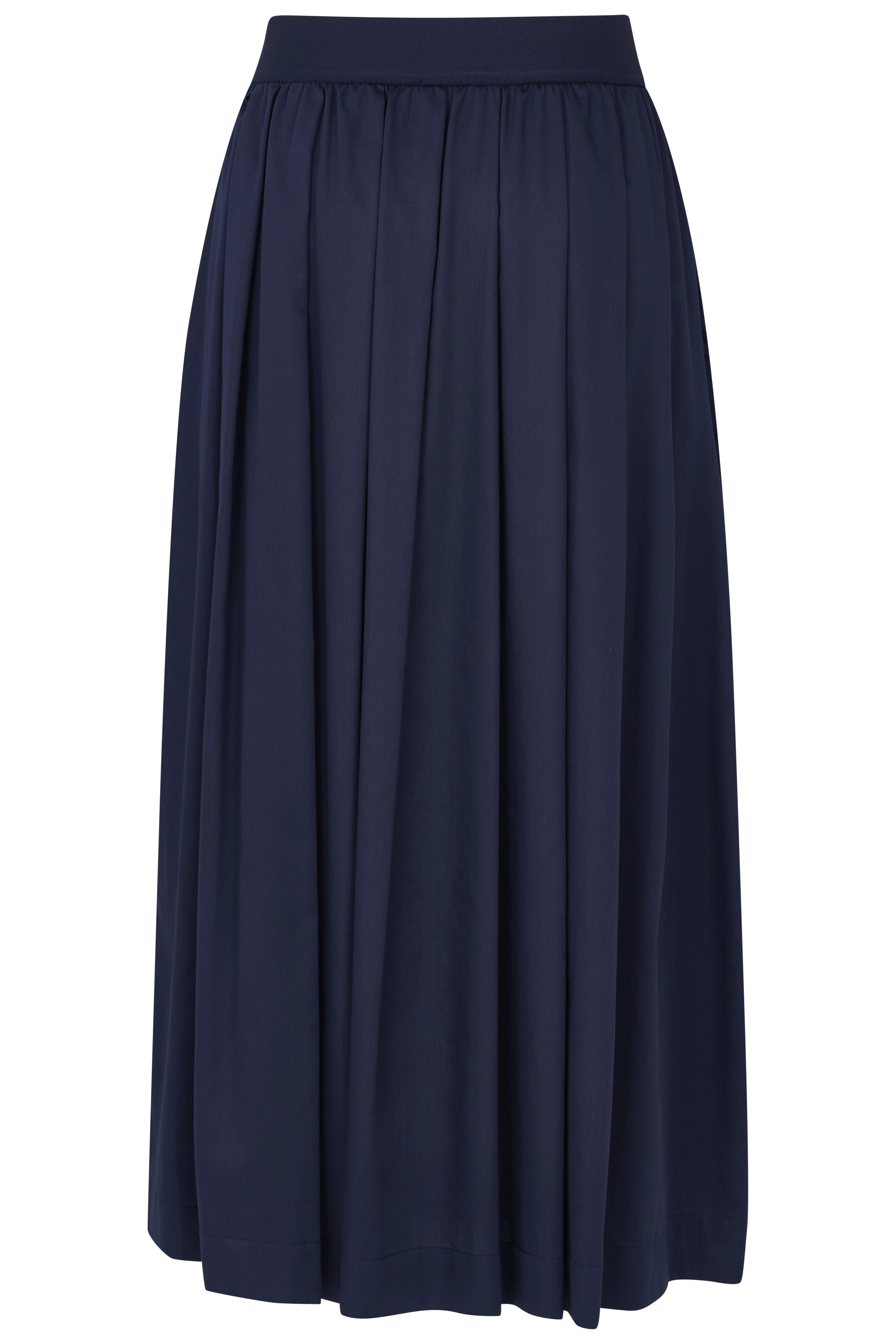 Donkerblauwe bugatti rok, casual, met geplooid ontwerp.