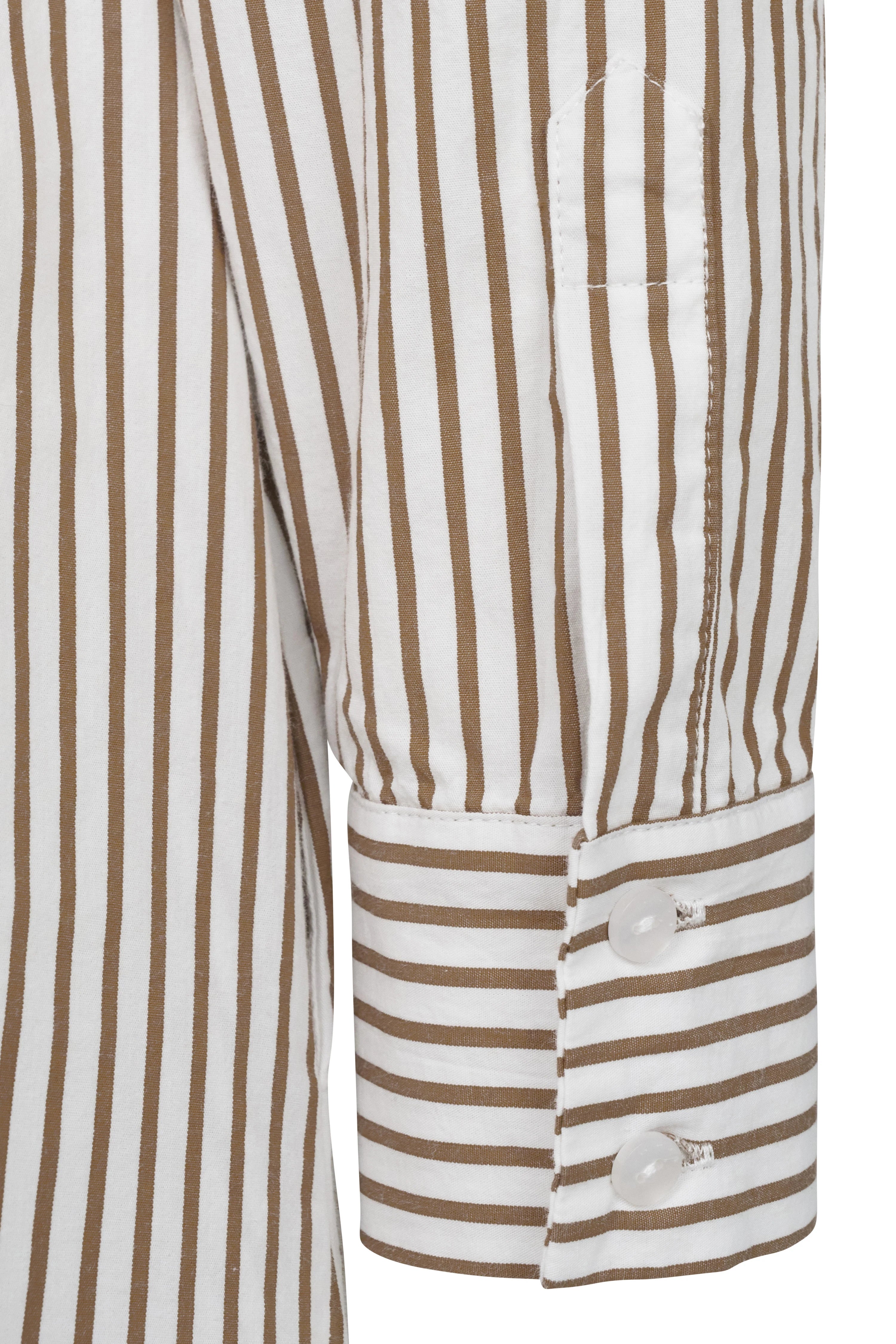 Striped shirt, beige-white, cuff detail, bugatti style.