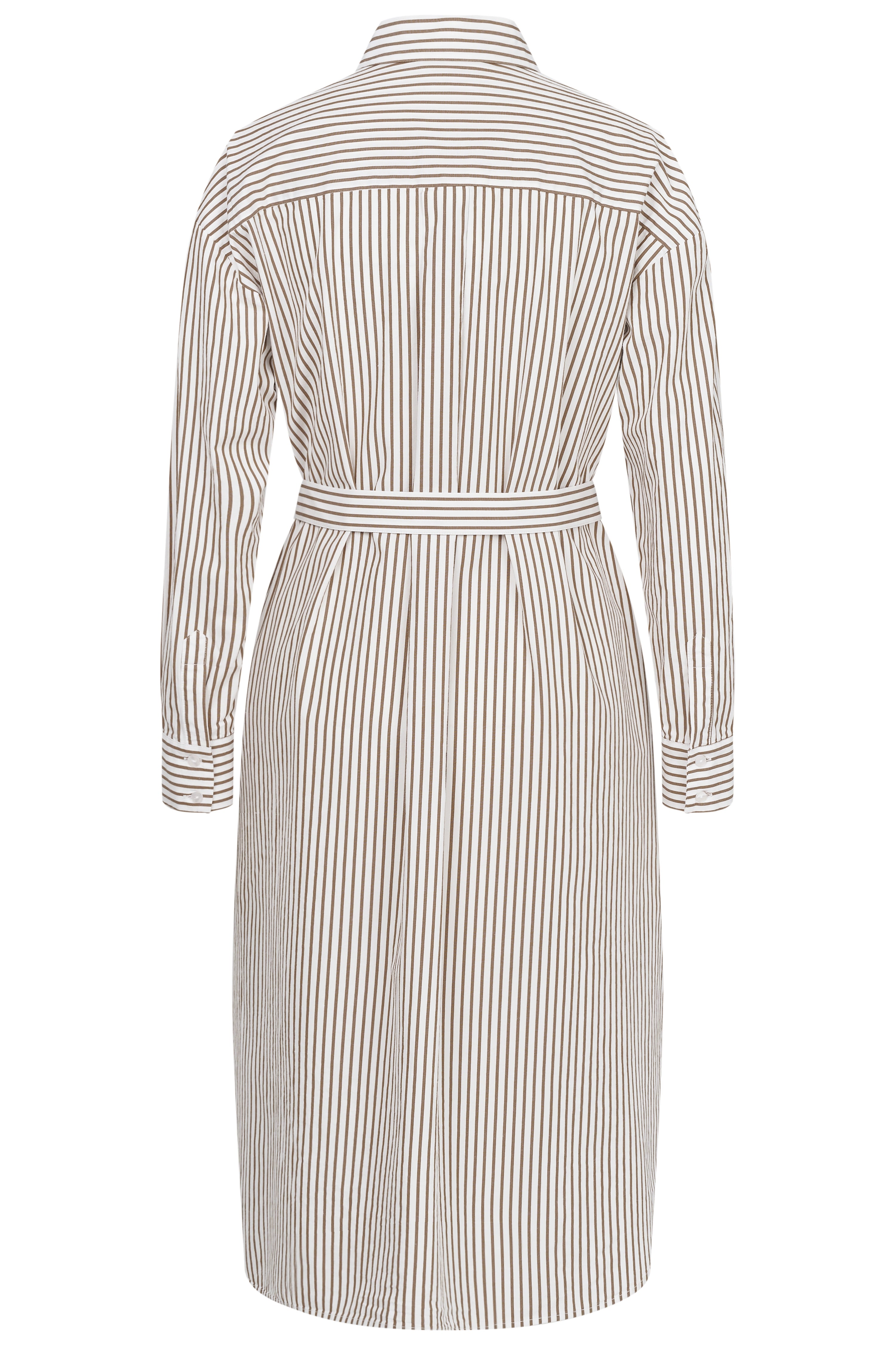 Striped shirt dress in white and brown, back view, casual style, bugatti quality and design.