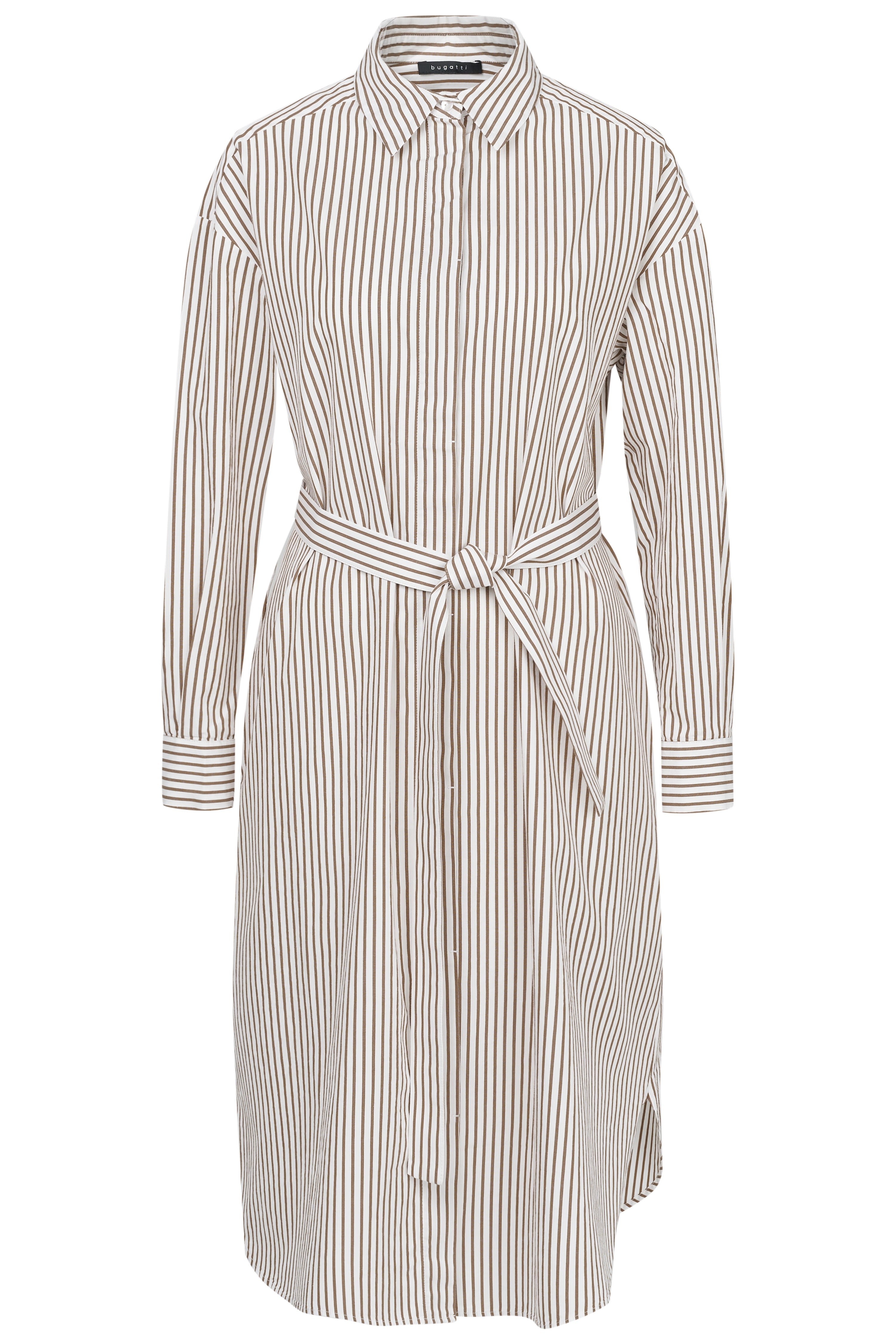 Striped shirt dress by bugatti in beige and white, relaxed bust style.