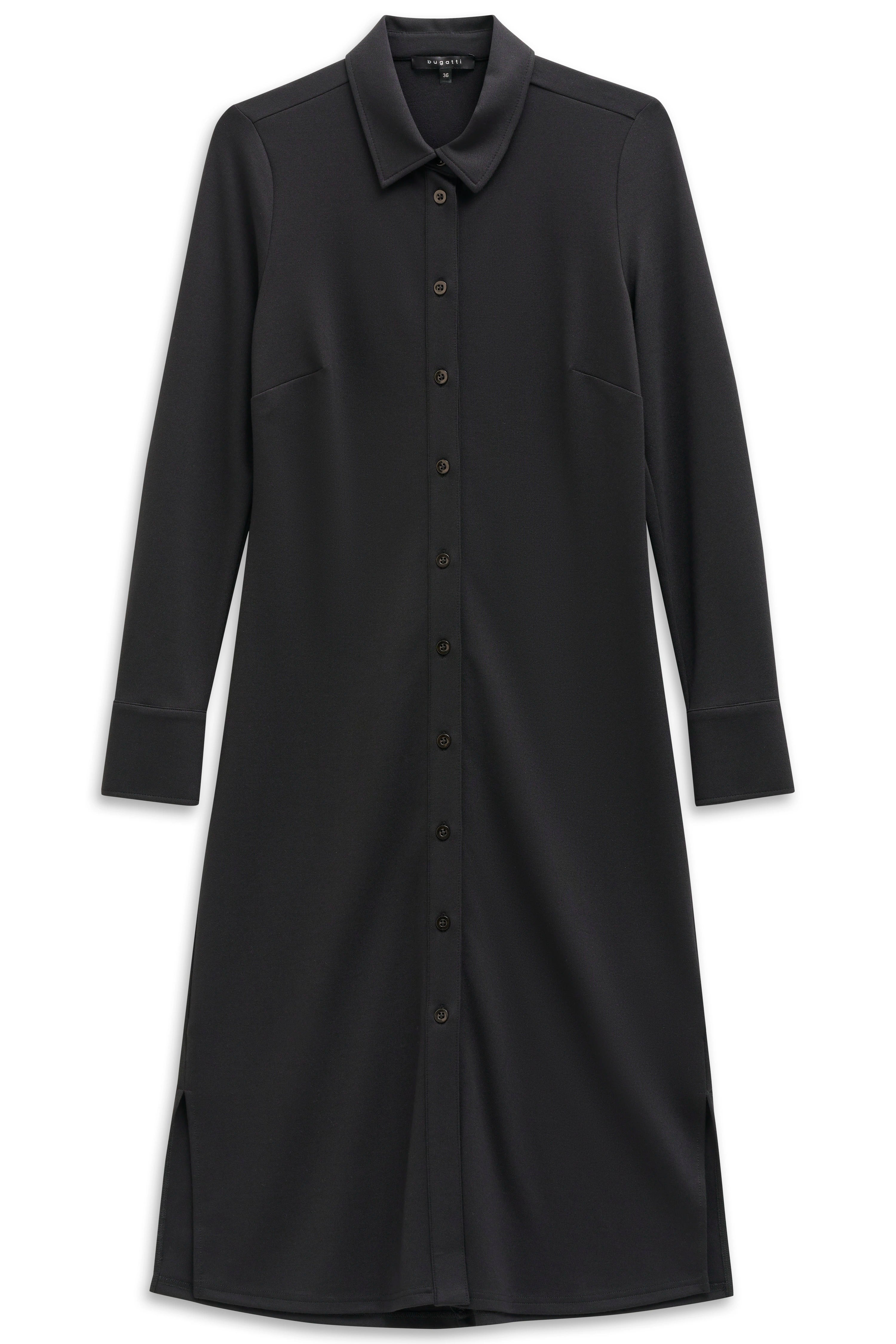 Schwarzes bugatti Hemdblusenkleid, langärmelig, Büstenbild, Knopfleiste, klassischer Kragen.