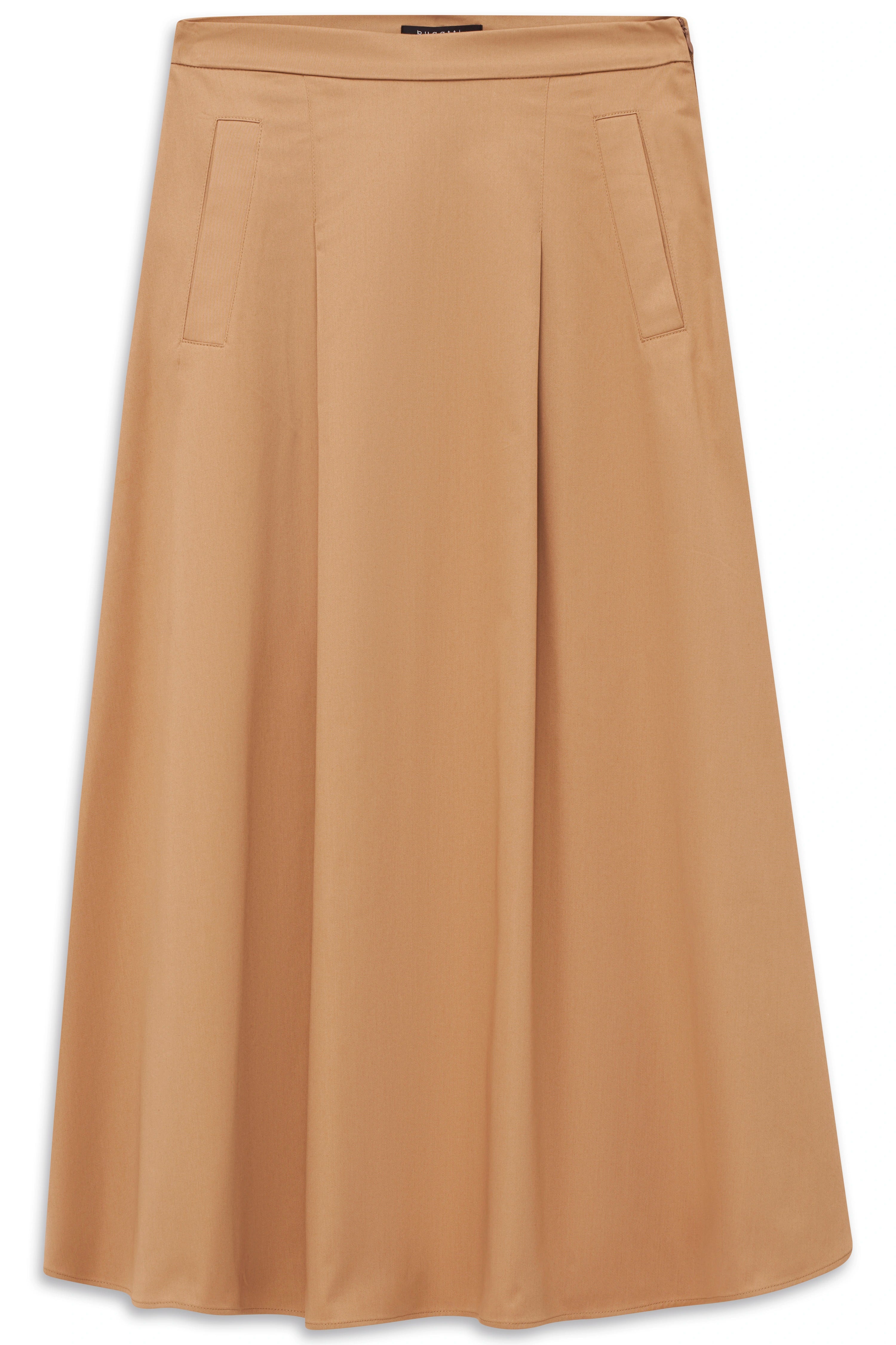 Beiger bugatti A-Linien-Rock, Taschen-Details, Büstenbild.