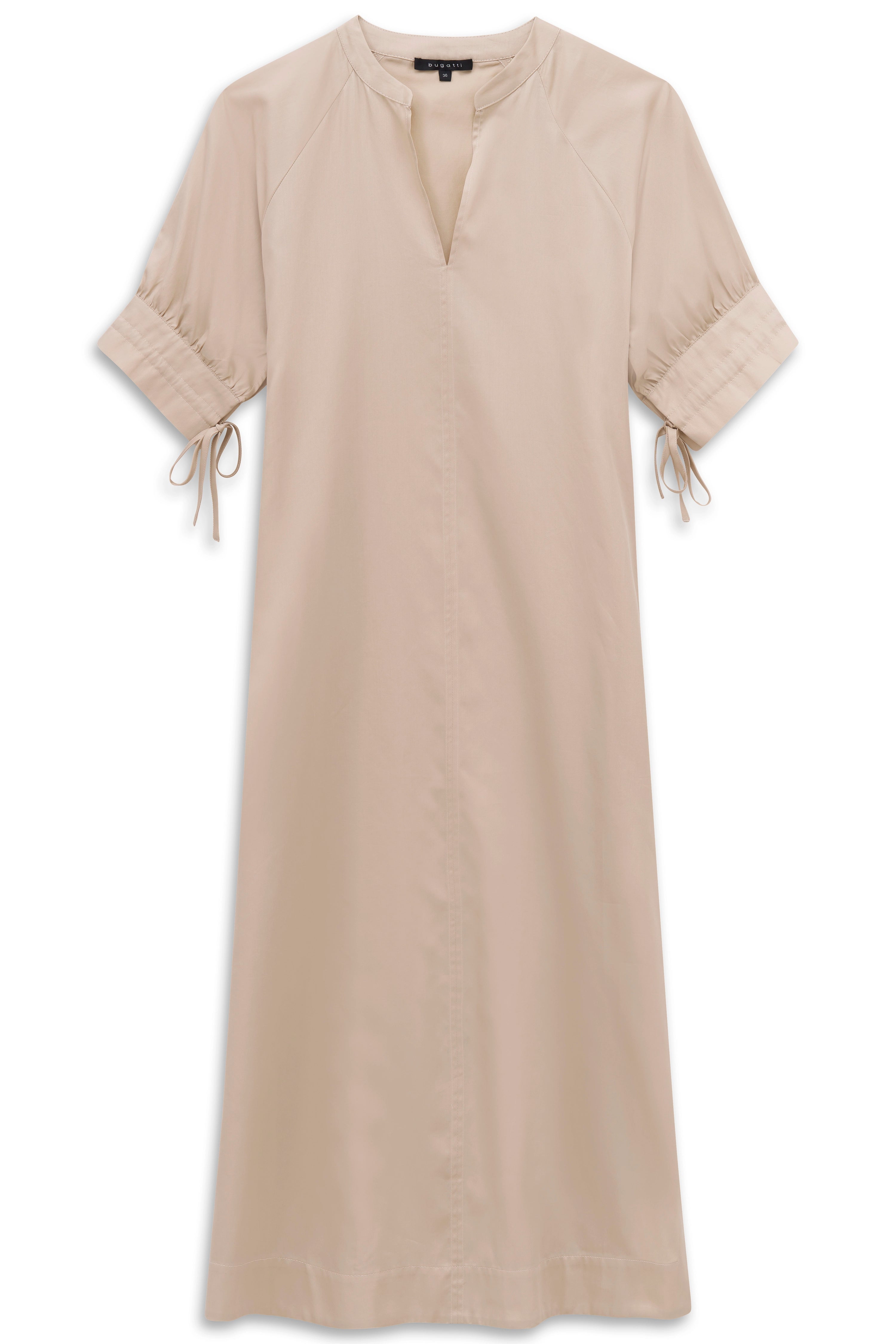 Beiges bugatti-Kleid mit kurzen Ärmeln und Bindedetails, Büstenbild.