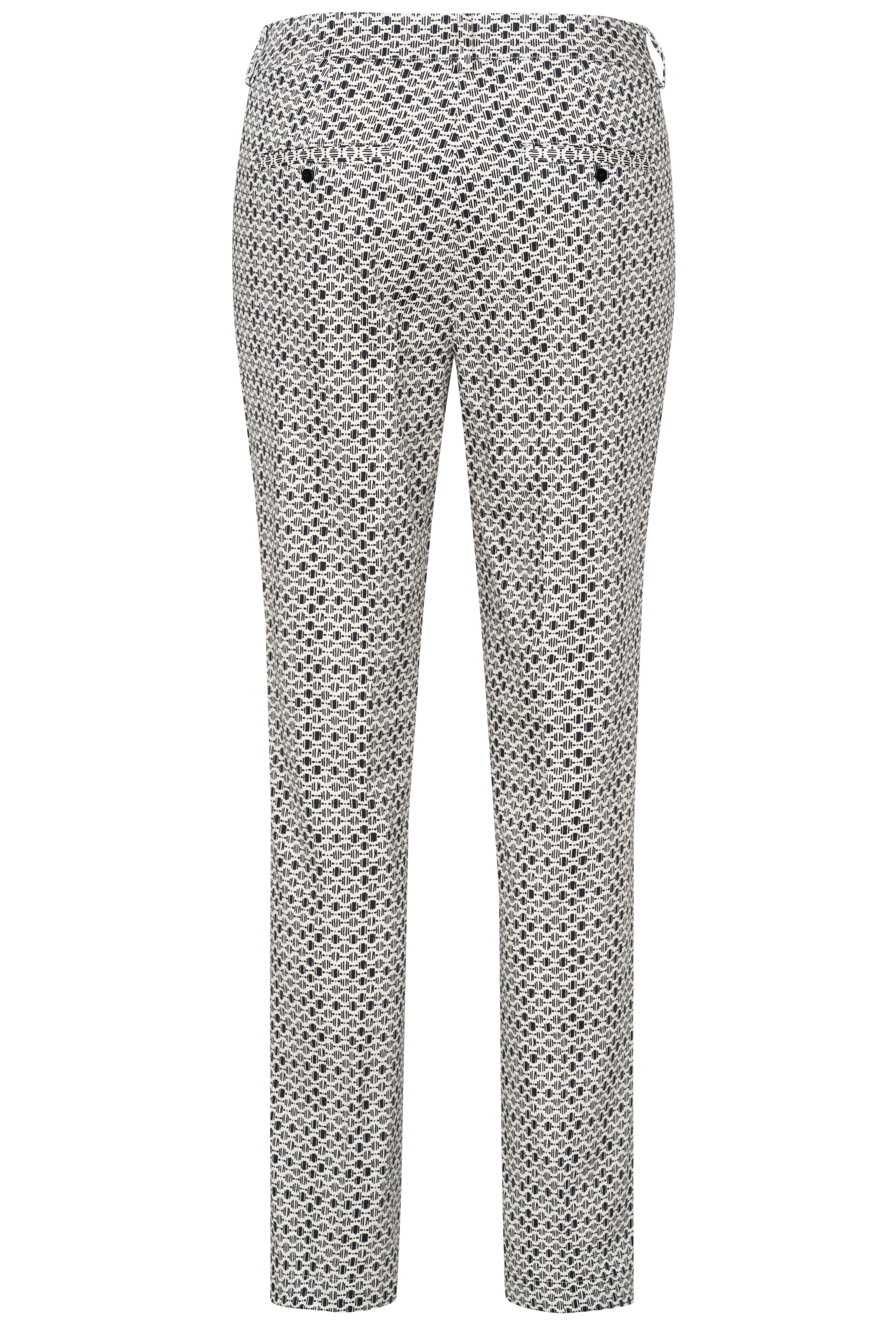 Zwart-witte bugatti-broek met patroon, busteweergave. Stijlvol en elegant voor elke gelegenheid.