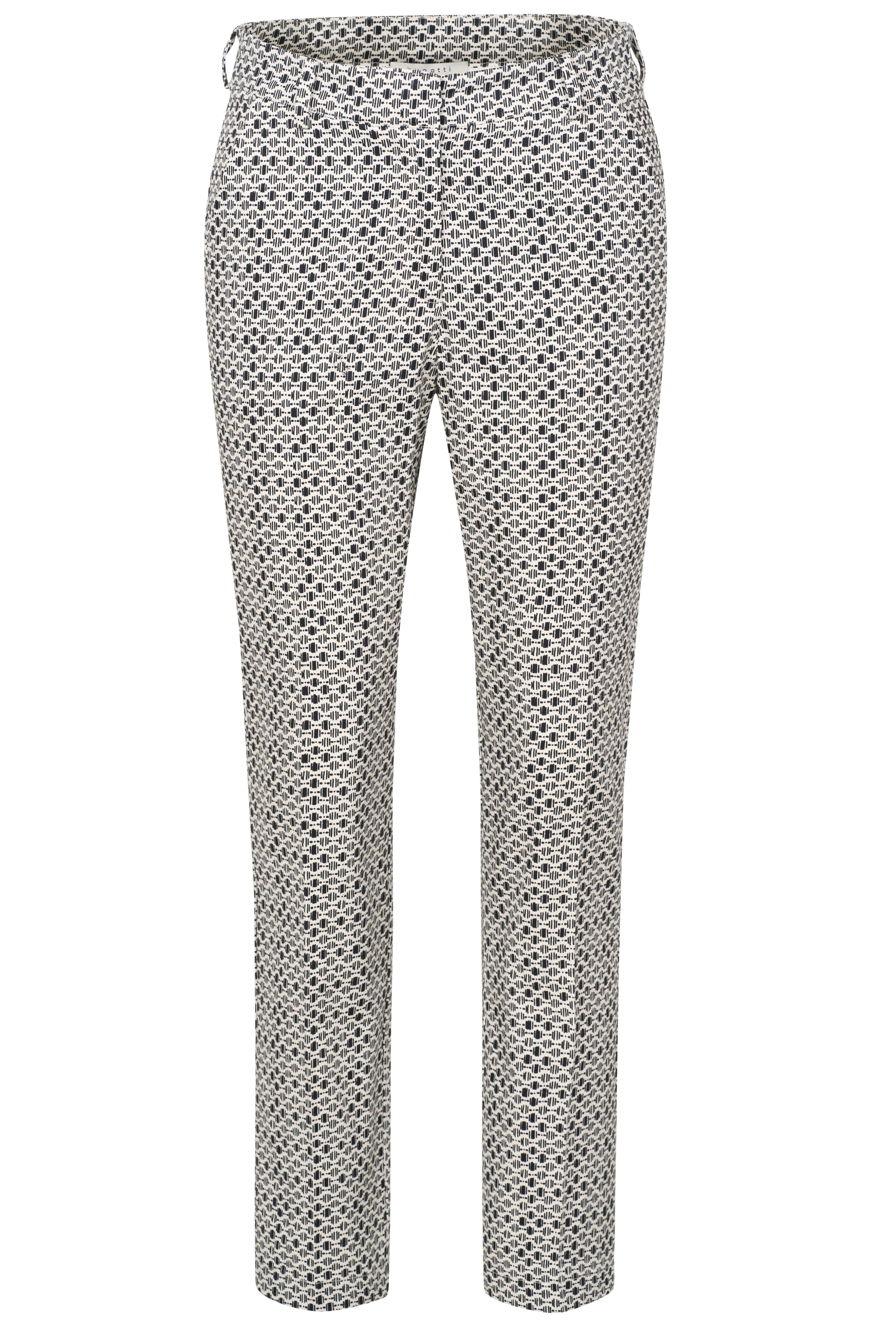 Zwart-witte bugatti broek met patroon, busteweergave, stijlvol en tijdloos.