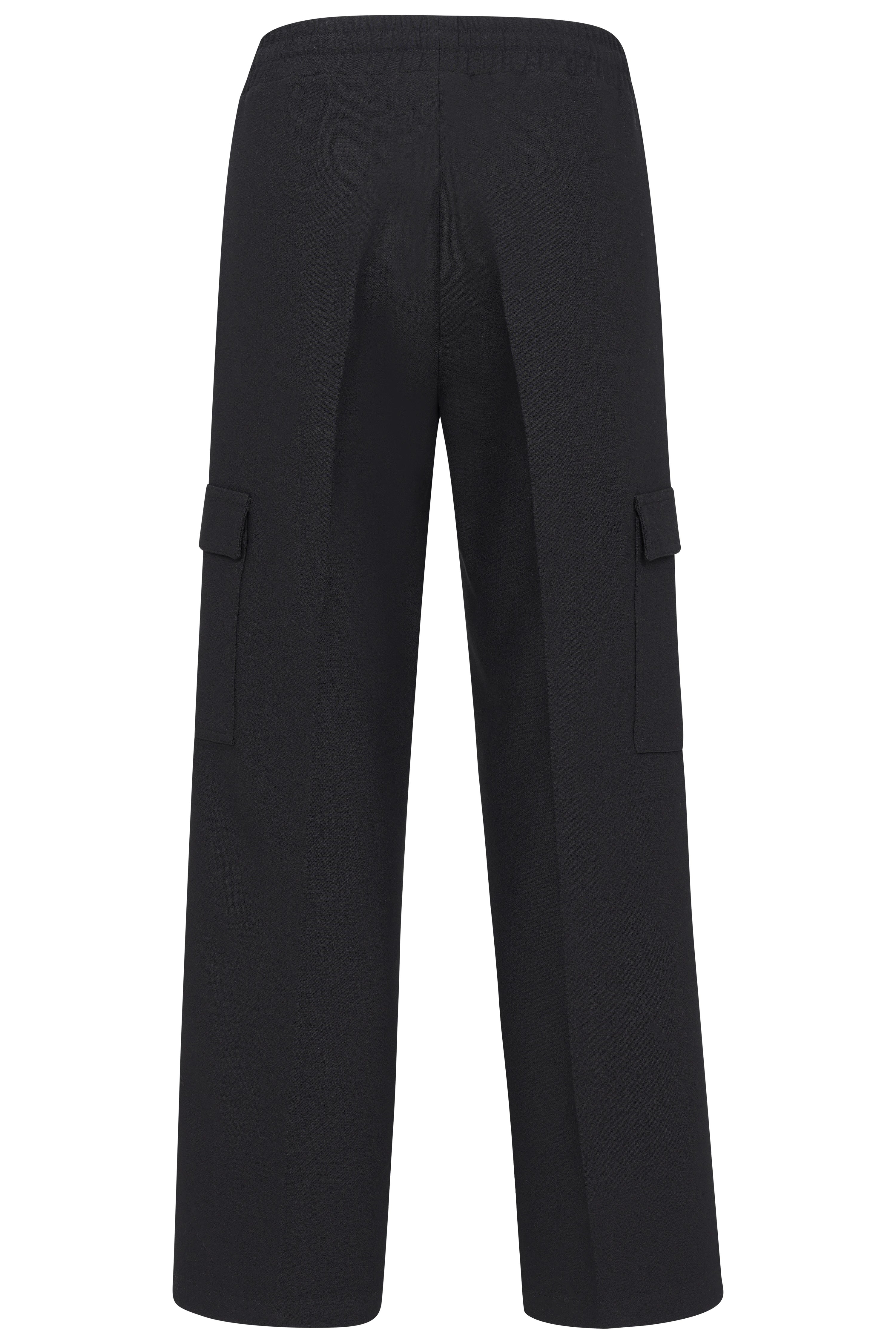 Schwarze bugatti Cargo-Hose mit Taschen, legerer Stil, Büstenbild.