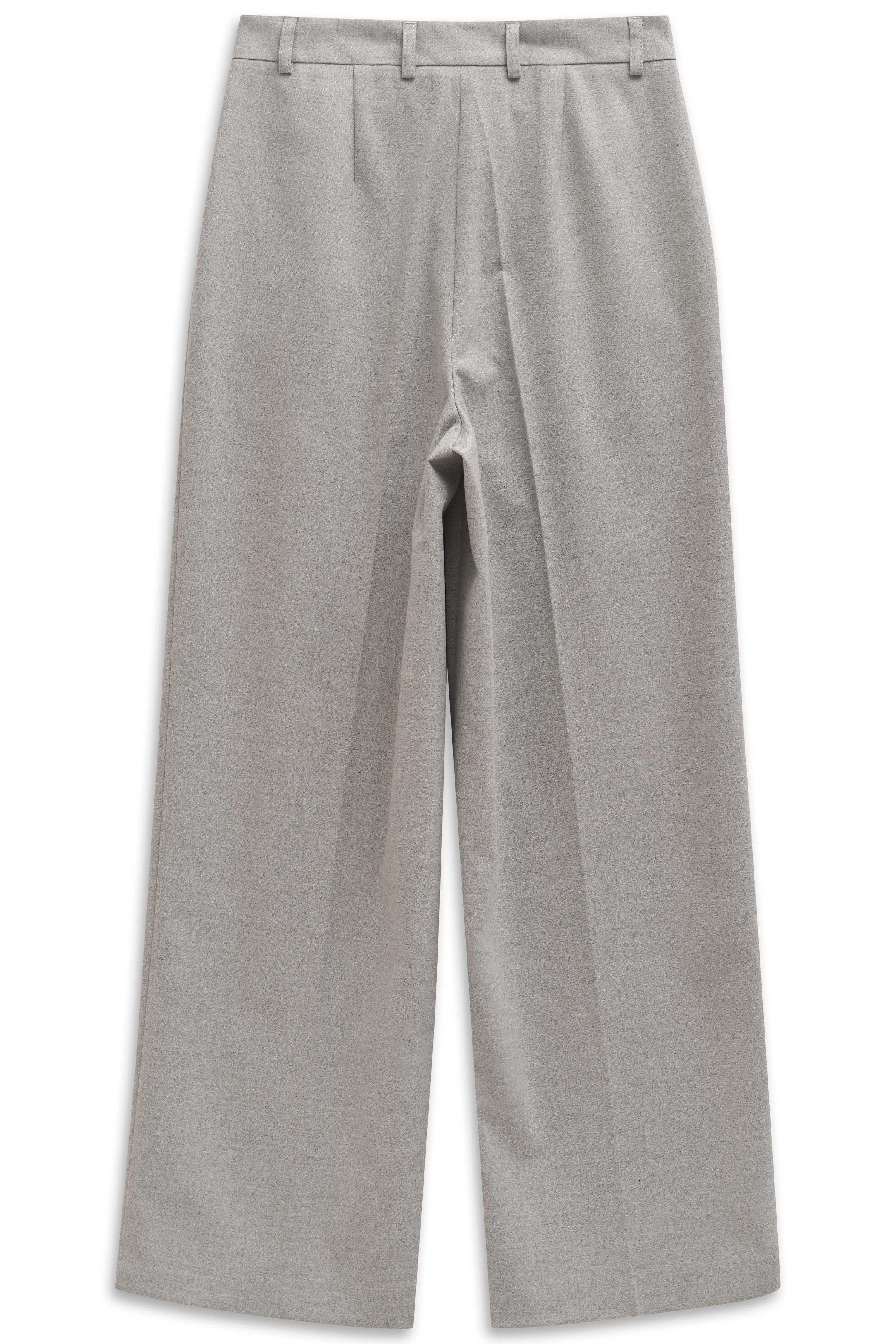 Gray bugatti trousers, casual fit, no pattern, bust view.