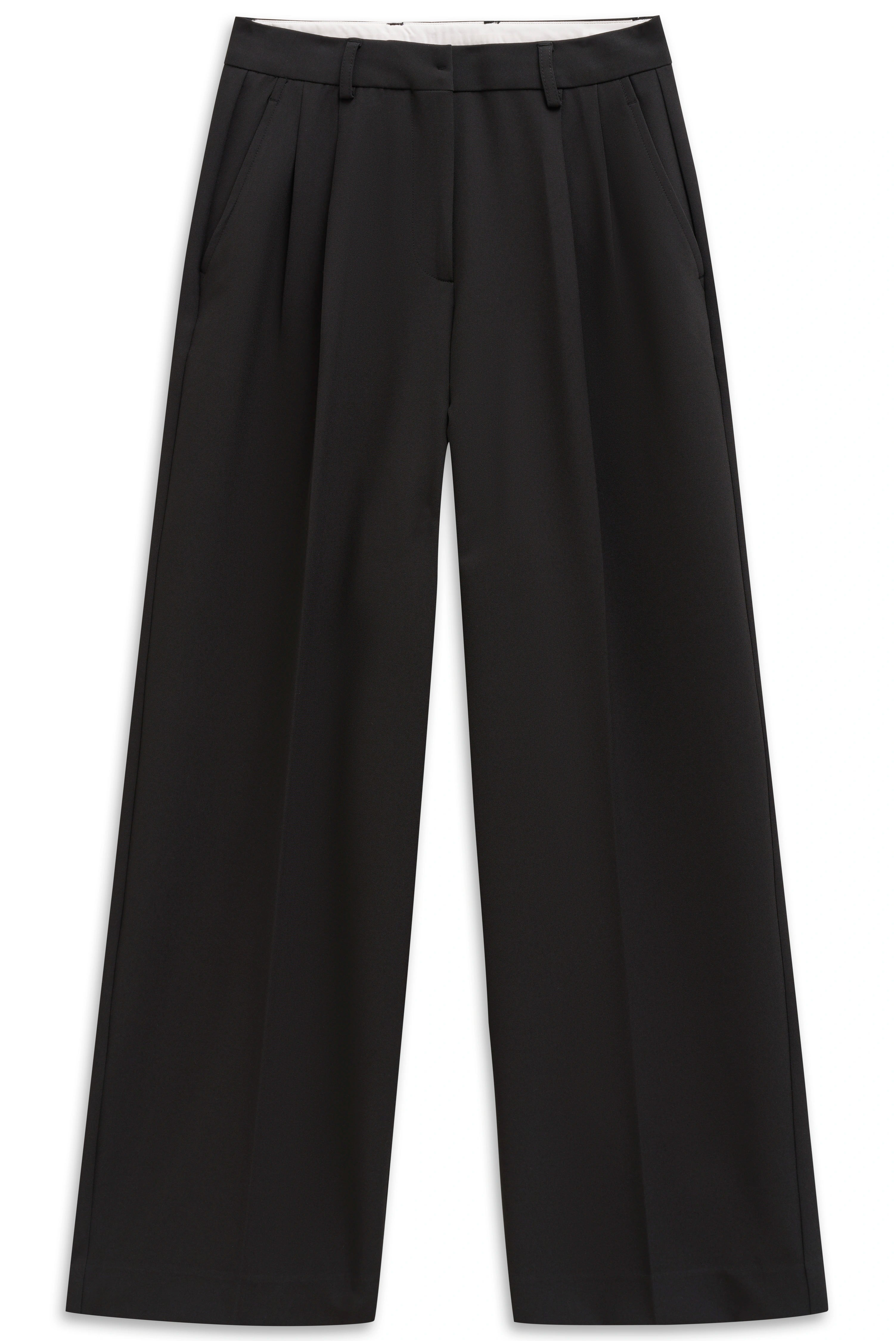 Black bugatti suit trousers, bust view, elegant timeless fit, crafted from high-quality materials.