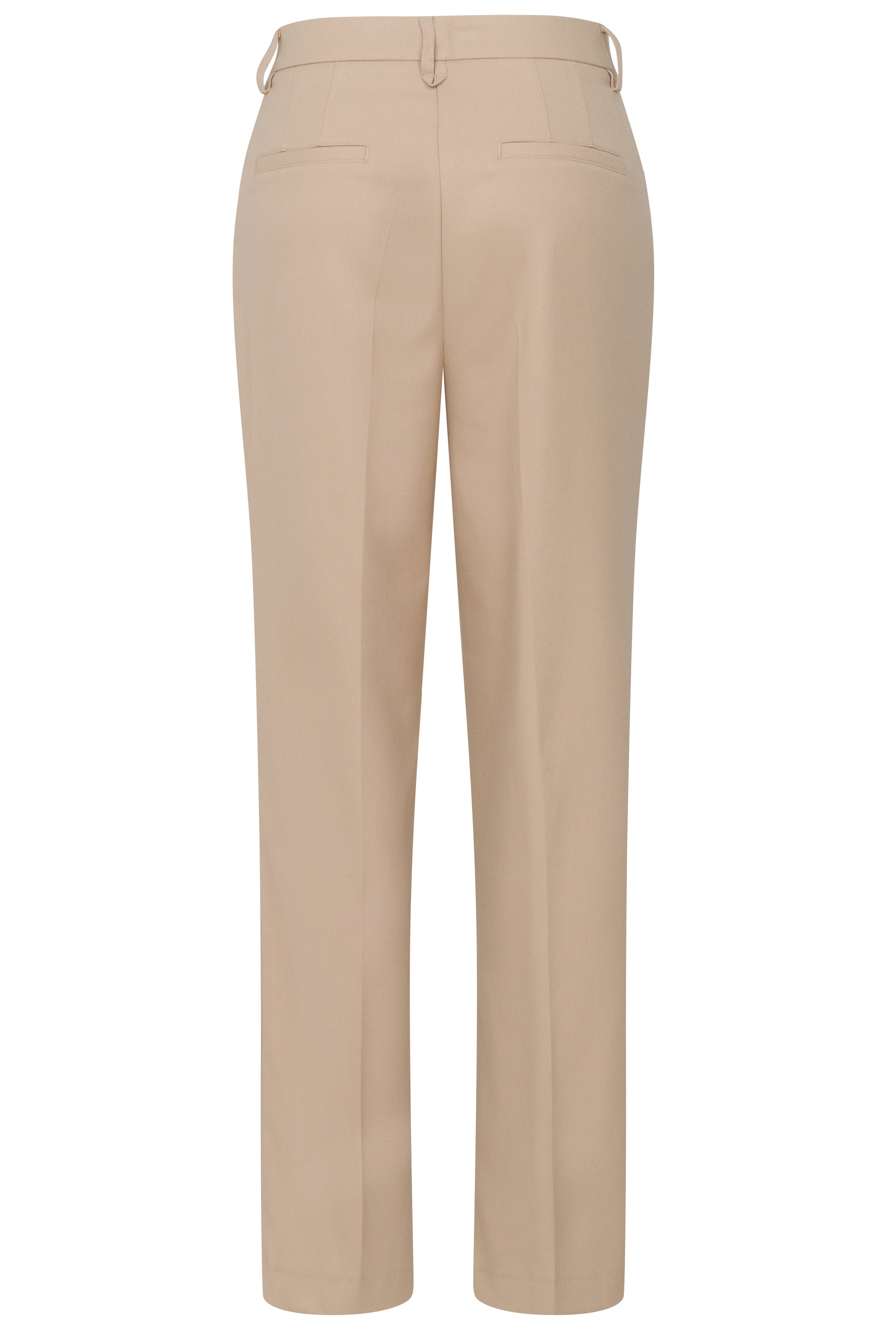 Beige bugatti pants, classic design, back view, high-quality craftsmanship, casual bust shot.