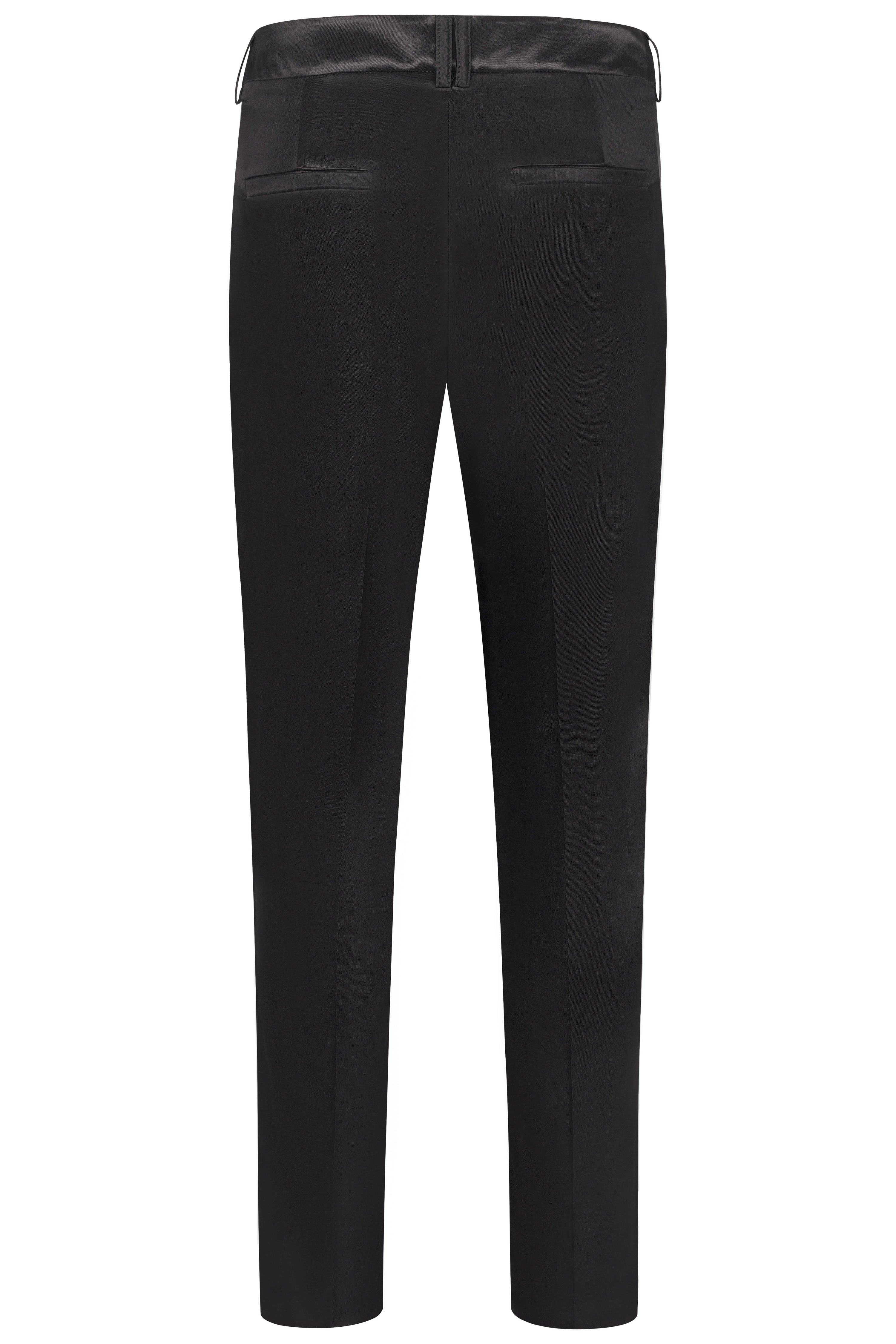 Black bugatti pants, back view, elegant, timeless design, bust image.