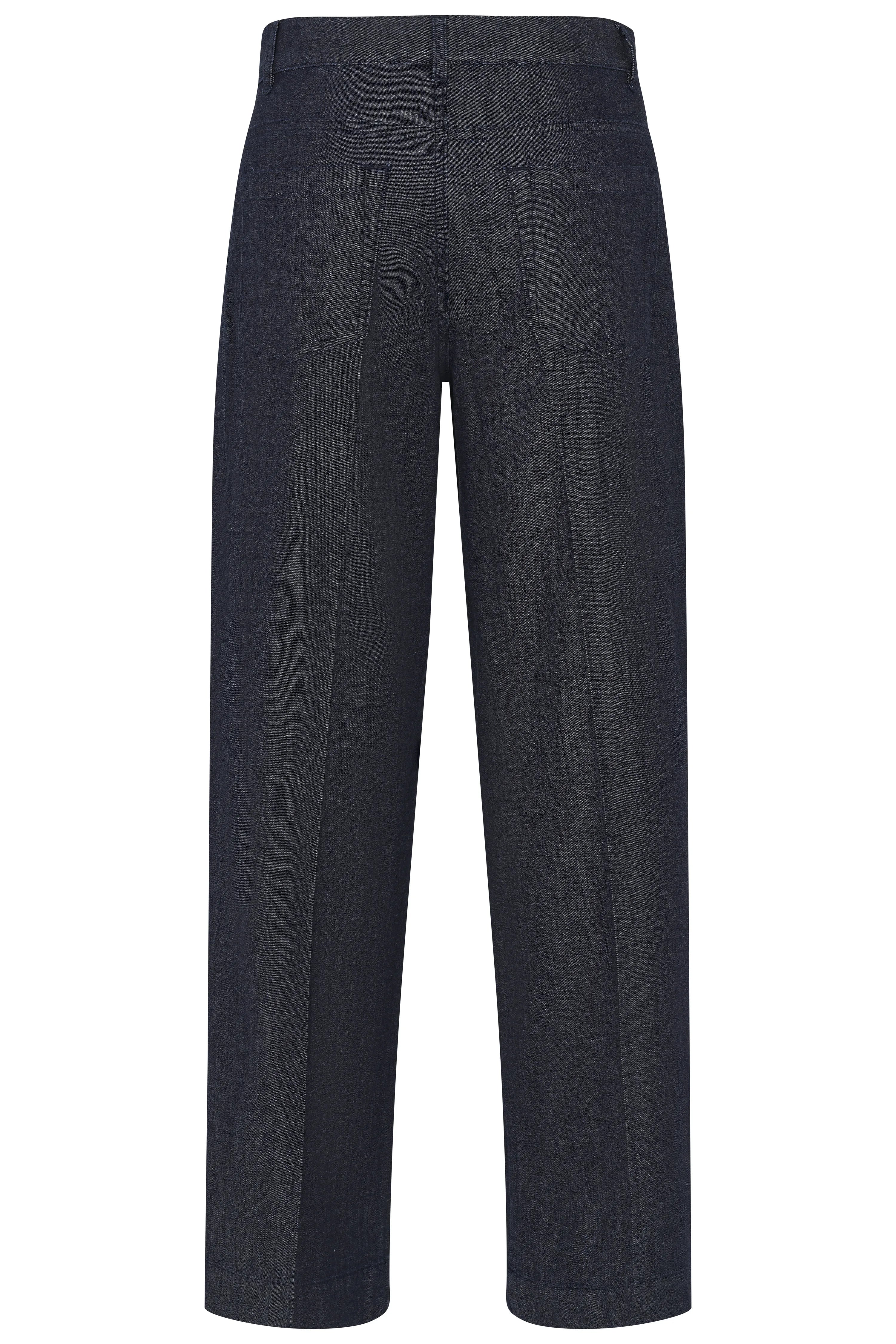 Dark blue bugatti trousers, casual, no pattern, back view.