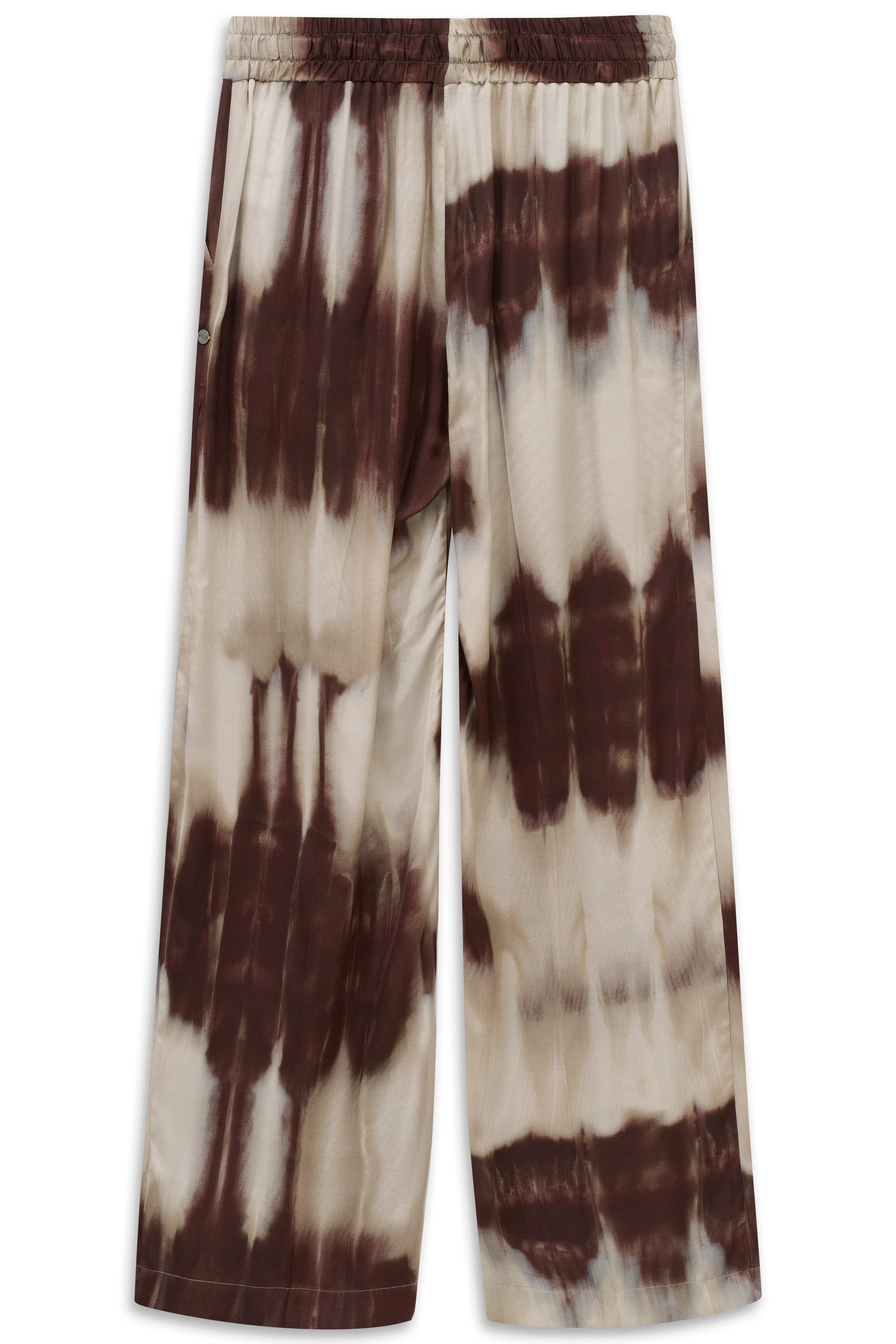Weite bugatti-Hose mit braun-beigem Batikmuster, legerer Stil.