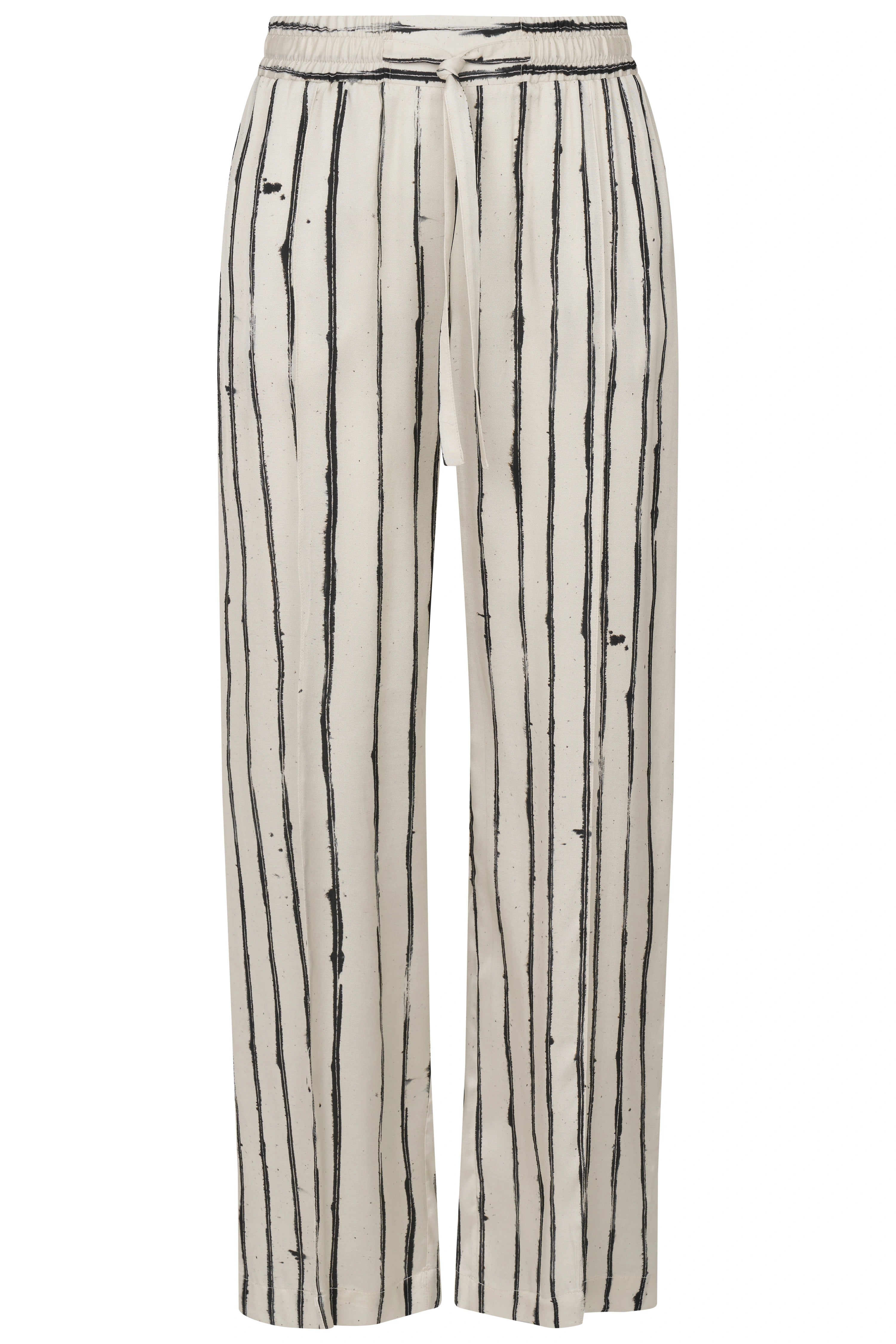 Beige bugatti pants with black stripe pattern, casual fit, bust view.
