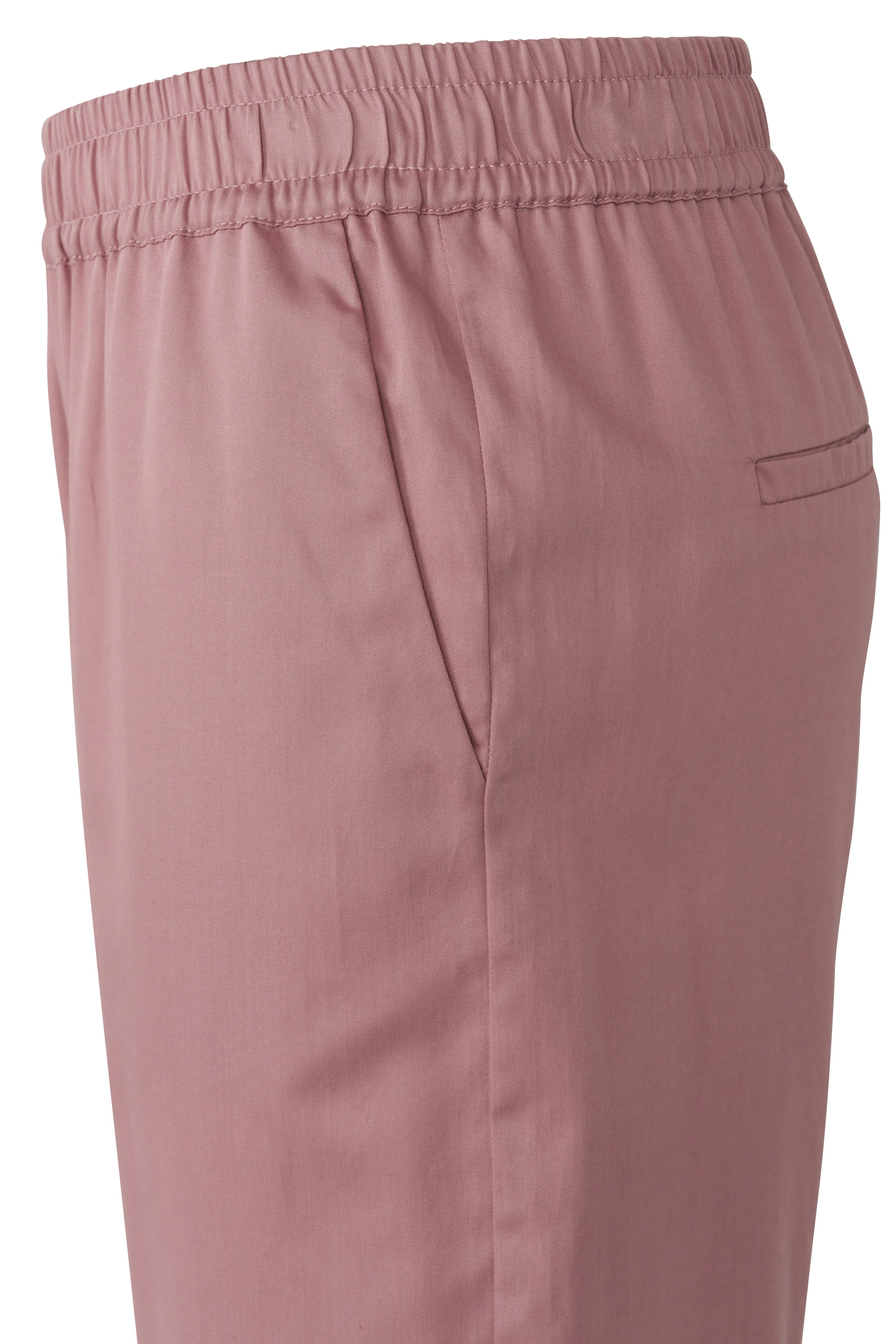 Pink bugatti pants, close-up of elastic waistband, casual design.