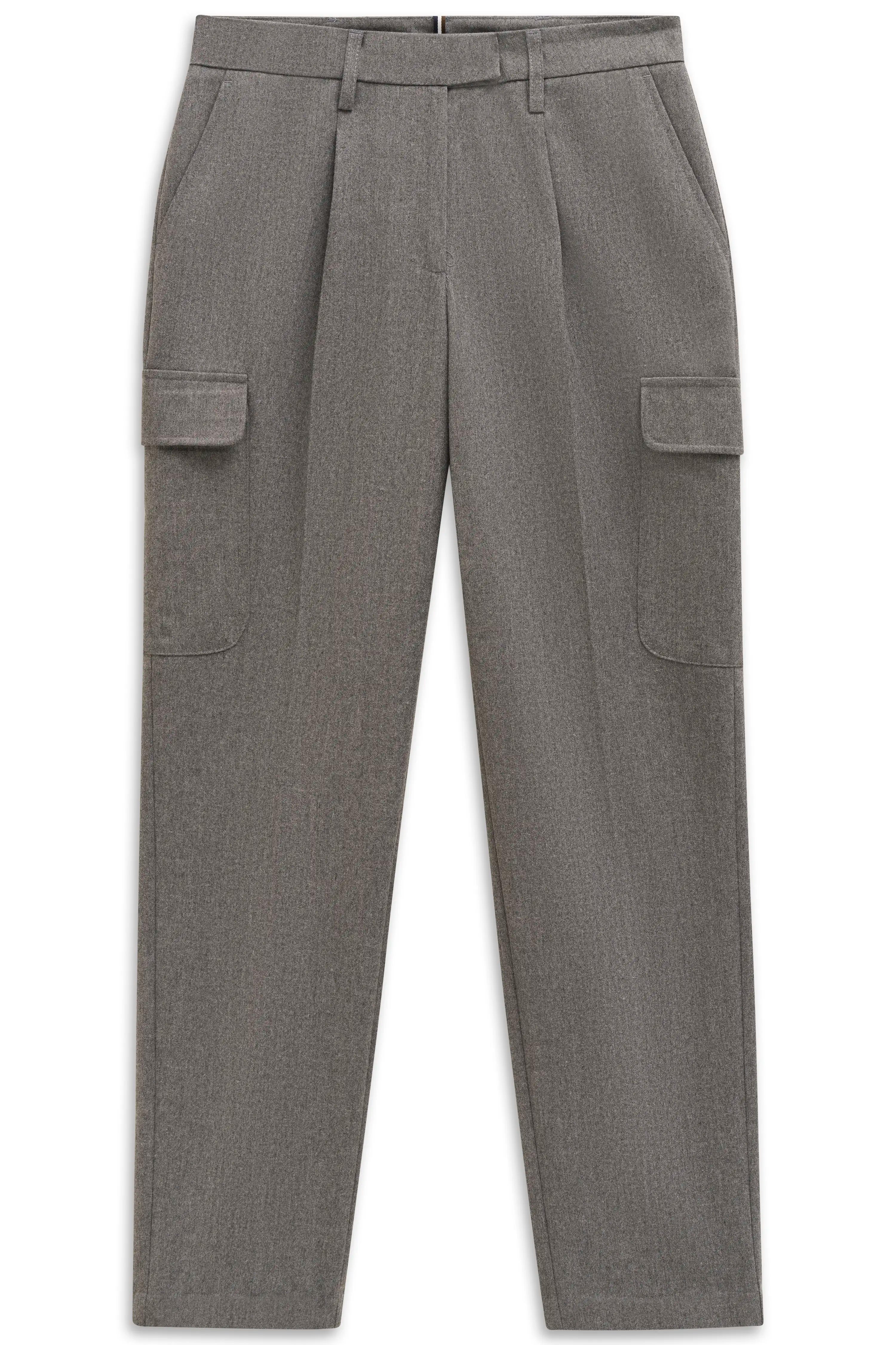 Gray cargo pants with pockets, iron-on patch, elegant design by bugatti.