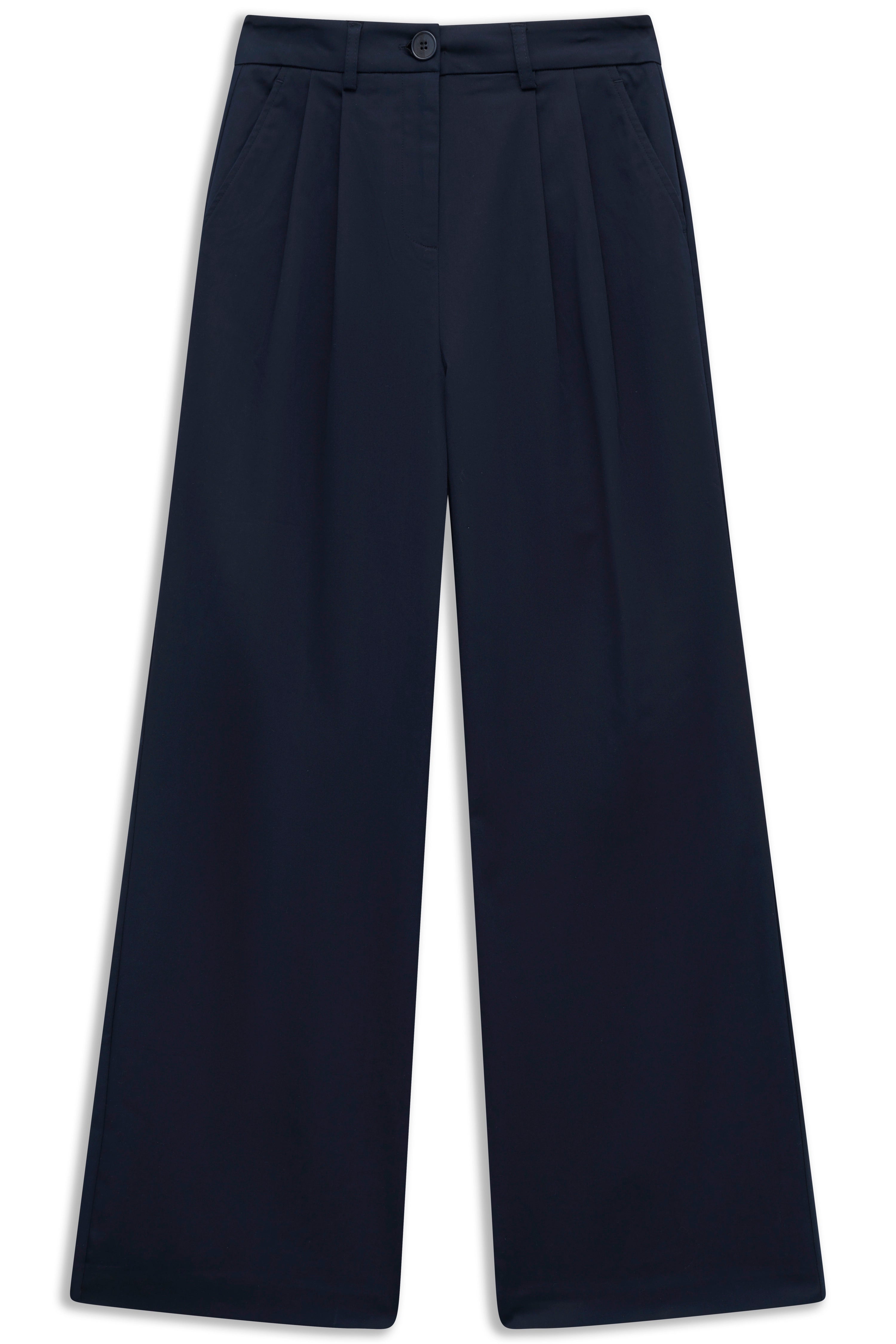 Weite, dunkelblaue bugatti Hose, Büstenbild, elegant und vielseitig kombinierbar.