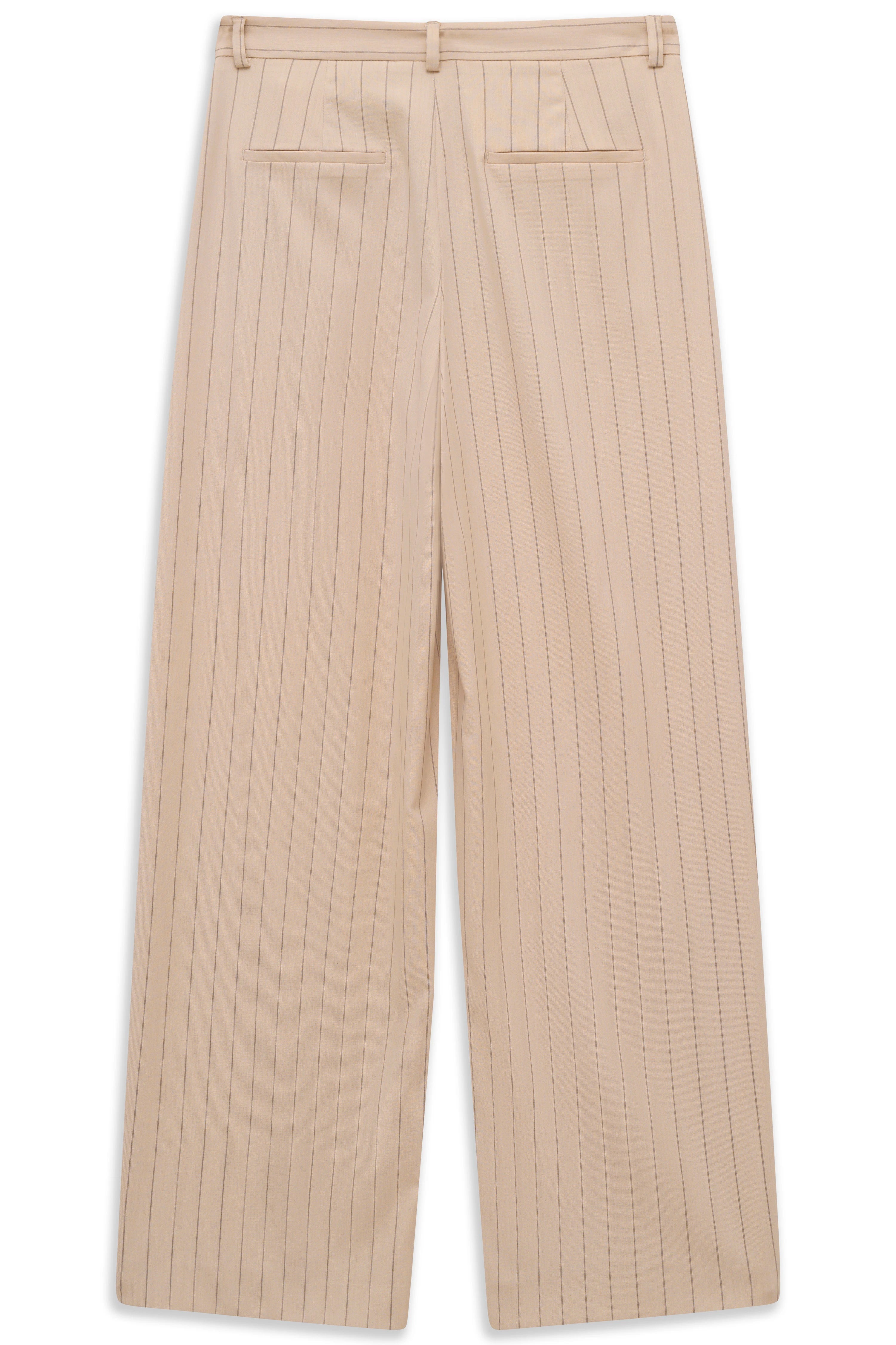 Beige bugatti Stoffhose mit feinen Streifen, legerer Schnitt, Produktbild.