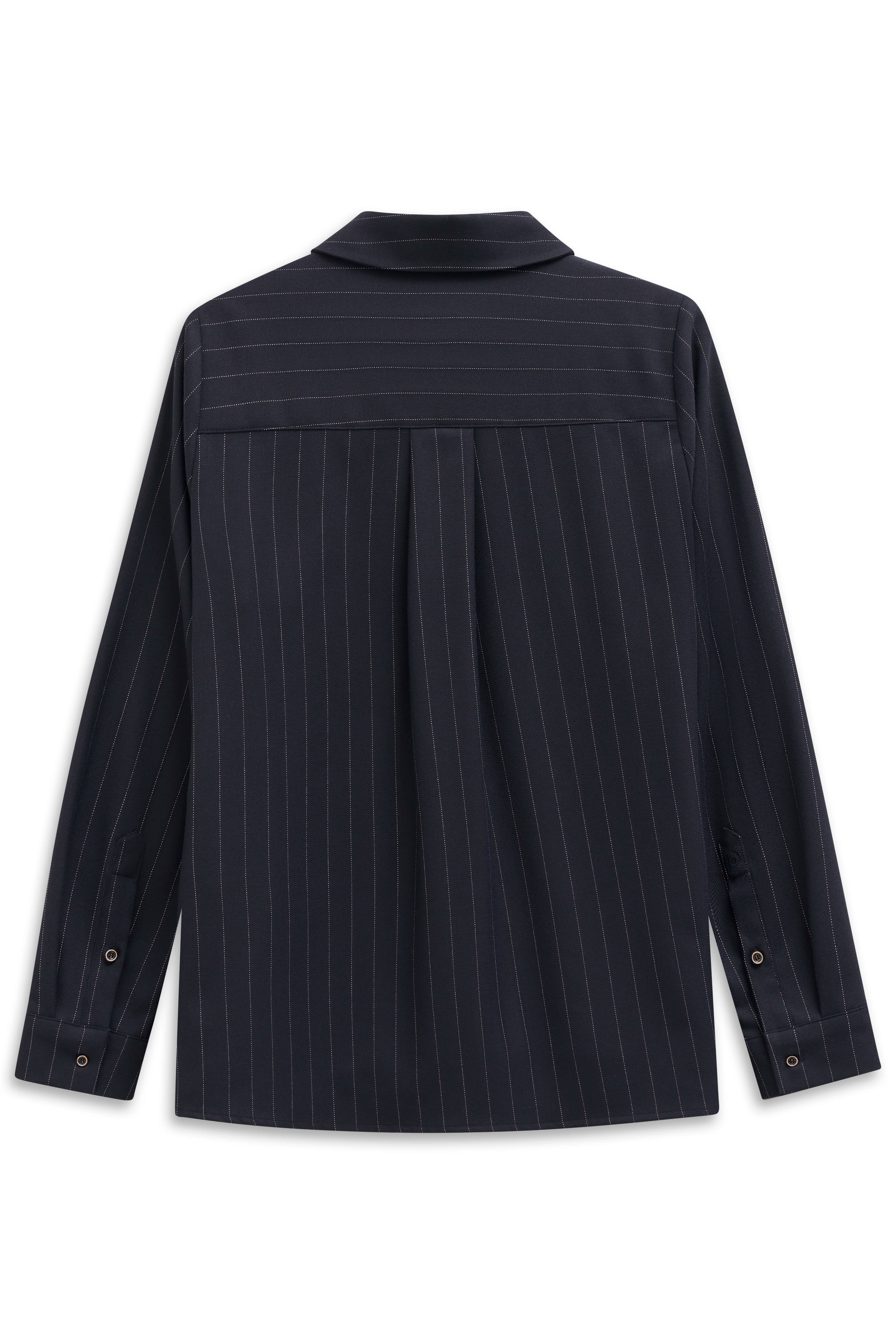 Dunkelblaues bugatti Hemd mit feinen Streifen, Rückansicht, legerer Stil.