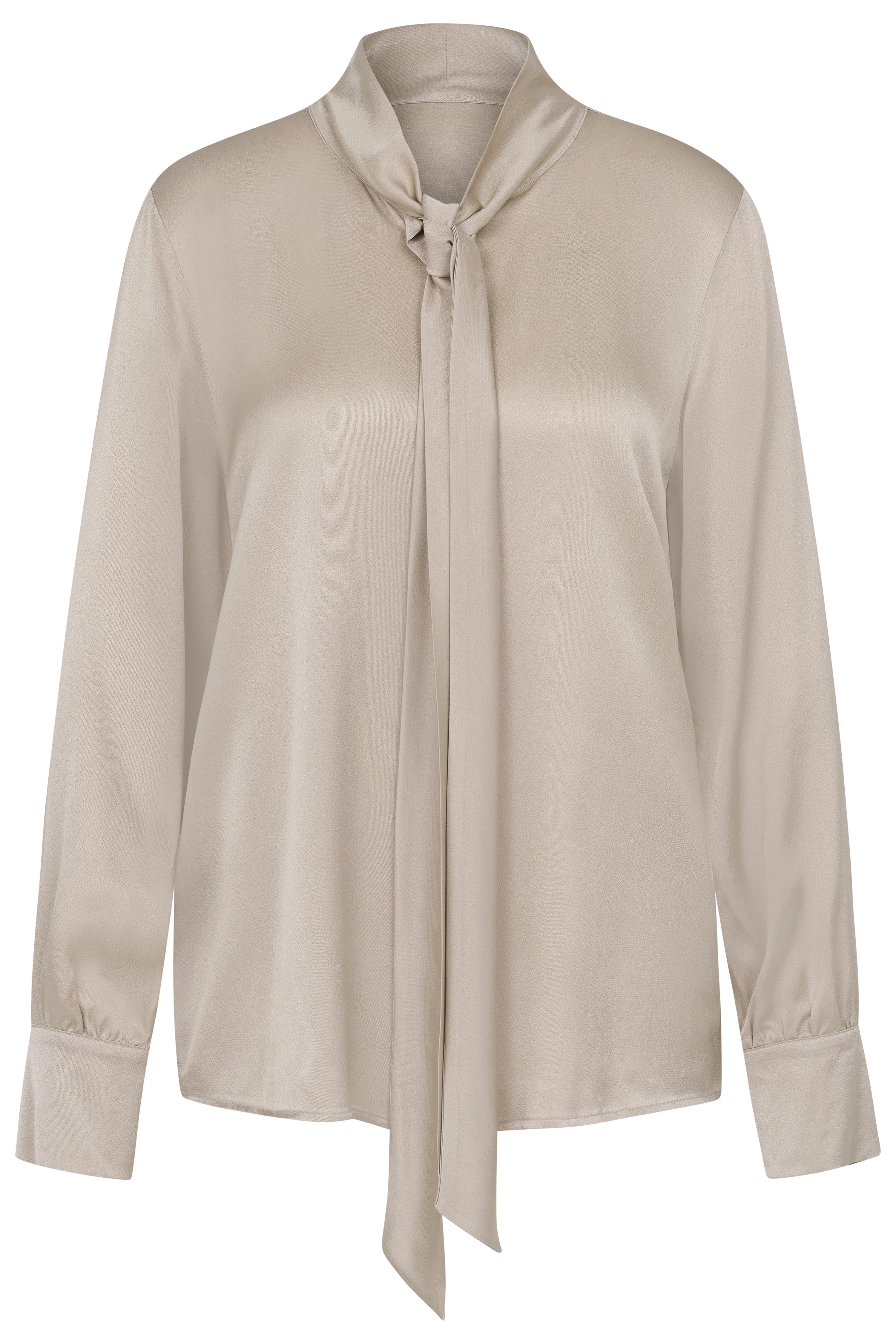 Seidenbluse von bugatti in Creme mit Schleifendetail, Büstenbild.