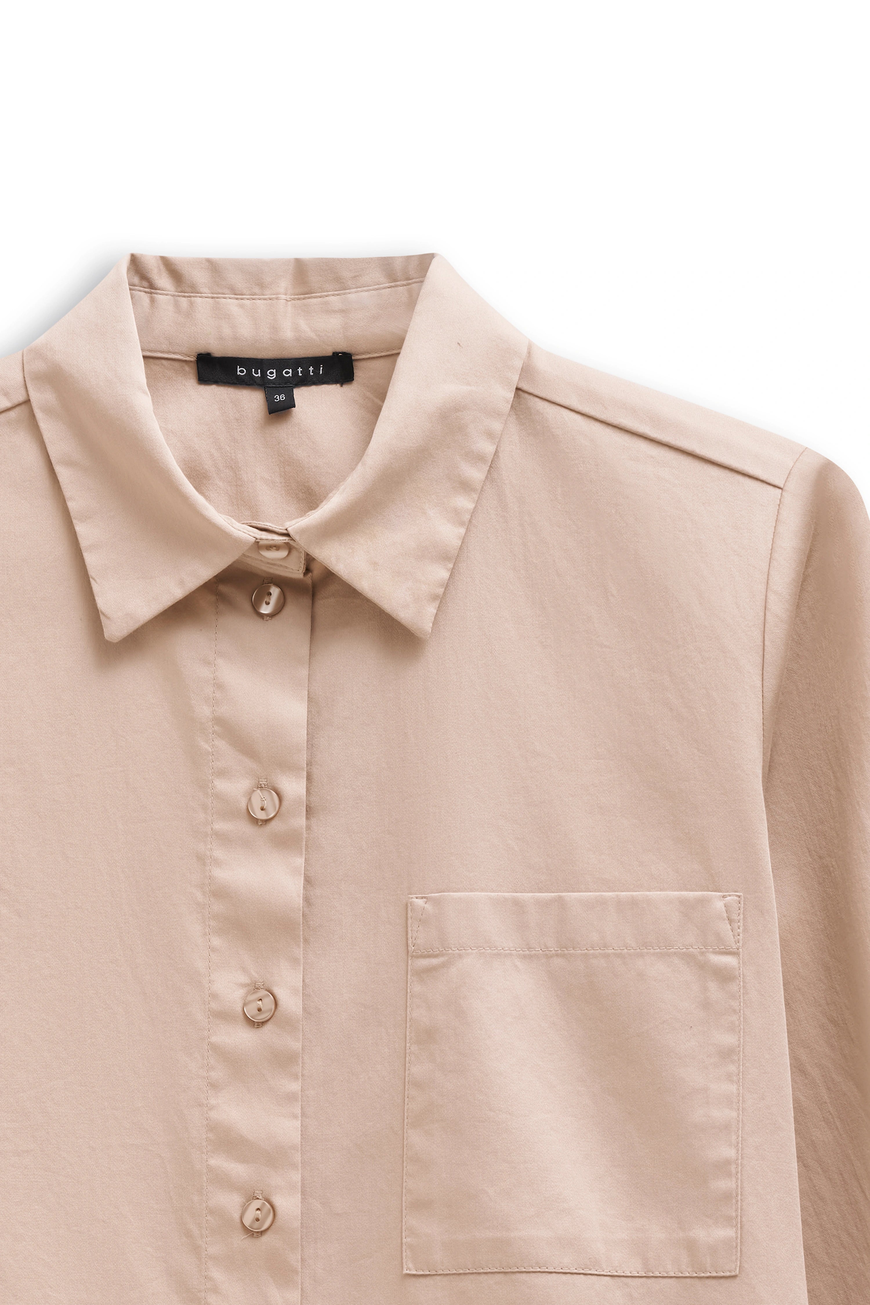 bugatti Hemd, beige, Büstenbild, klassischer Kragen, Knopfleiste, Brusttasche, zeitlos elegant.