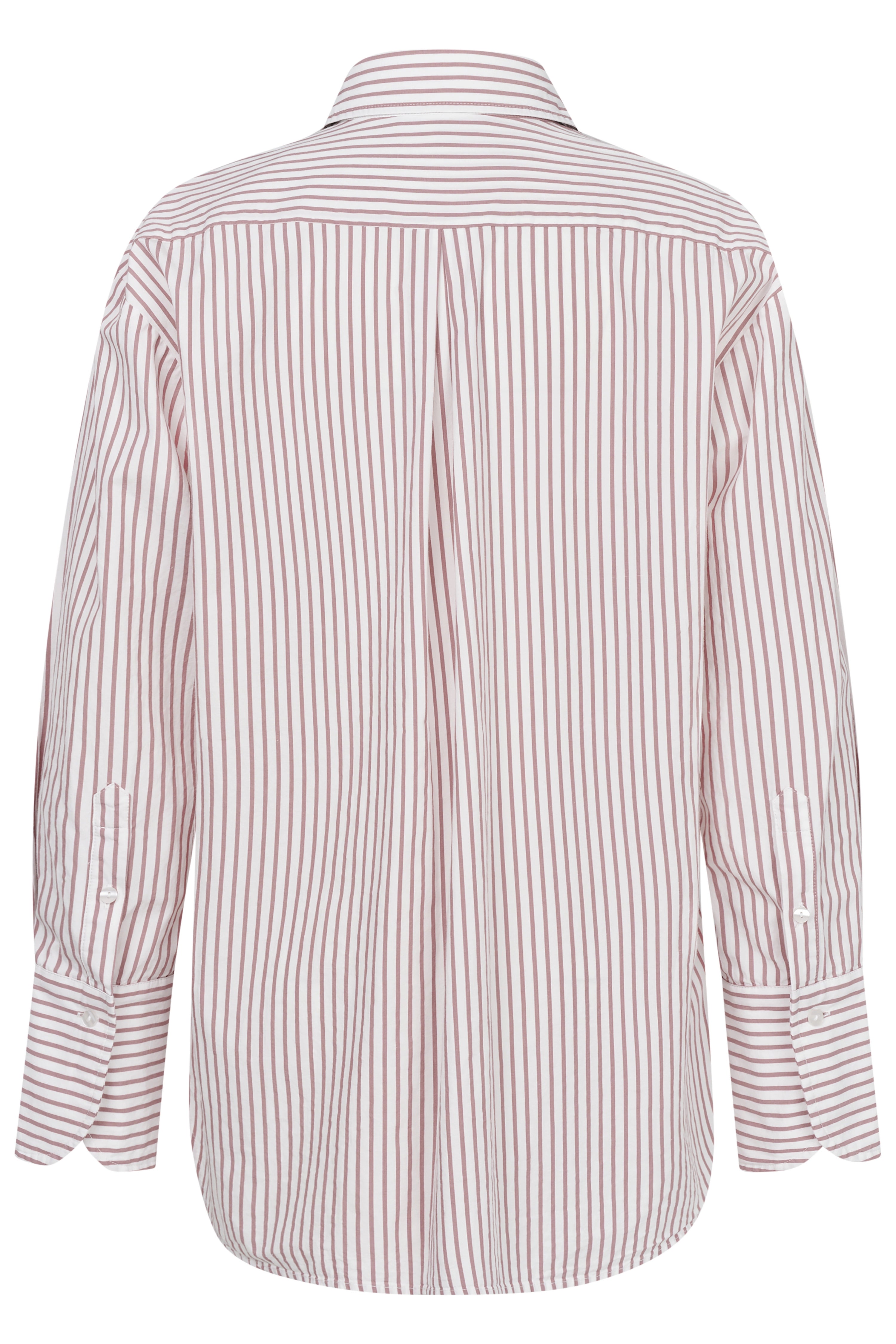 Rückansicht eines gestreiften bugatti Hemds in Weiß und Rot, legeres Modelbild.