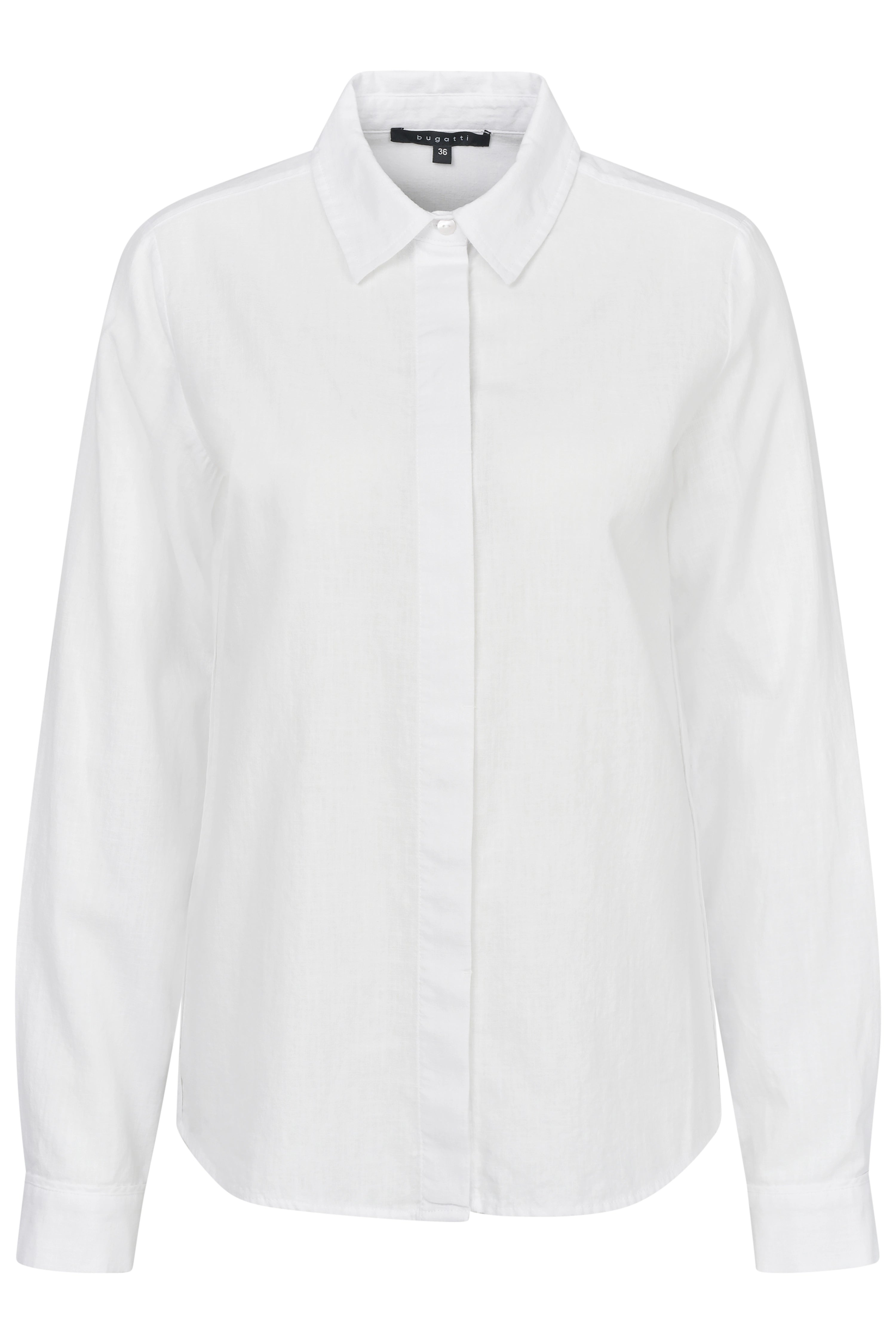 White bugatti blouse, classic cut, bust view.