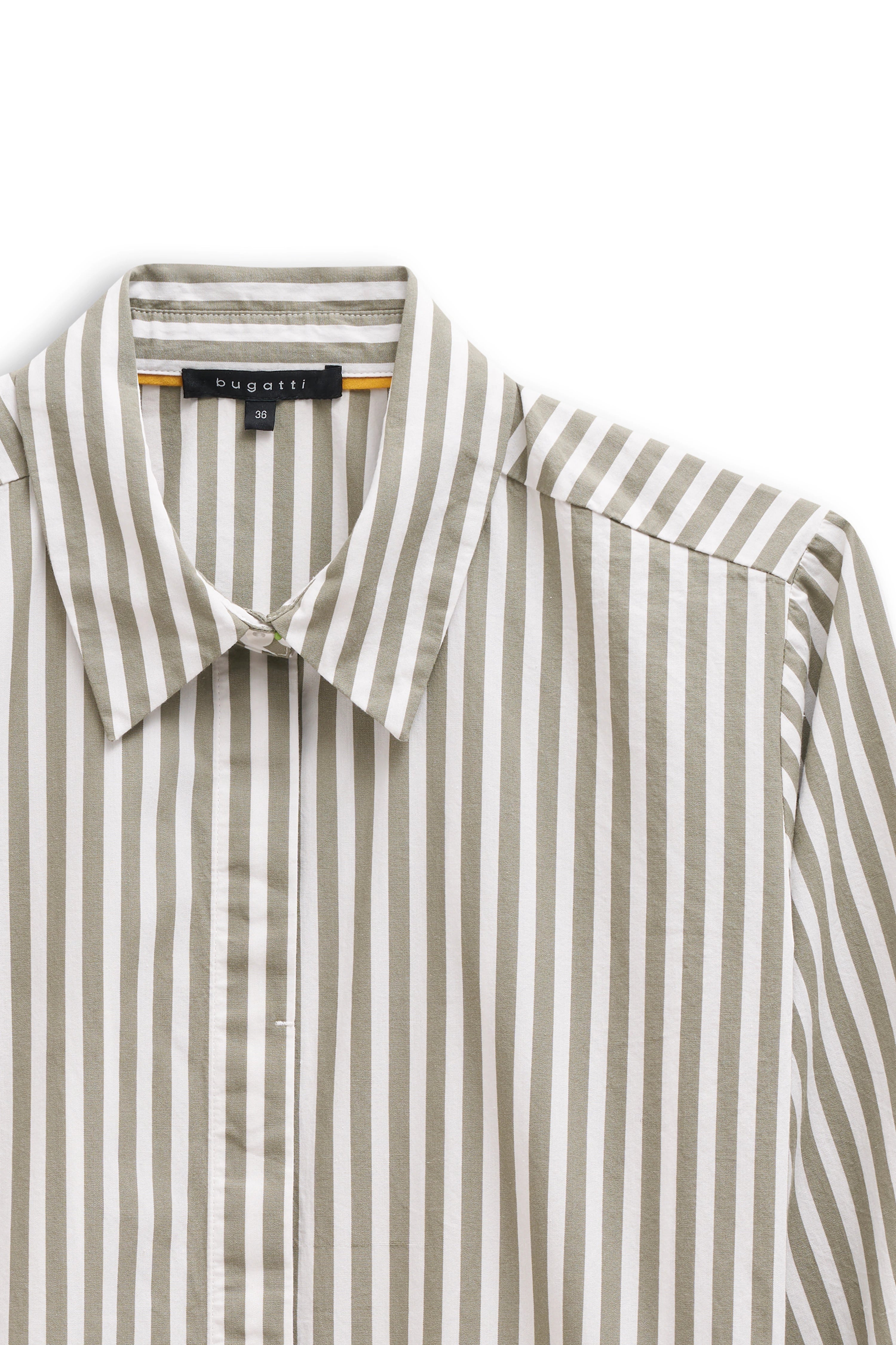 Bugatti Hemd mit beige-weißen Streifen, Büstenbild, stilvoll klassisch.