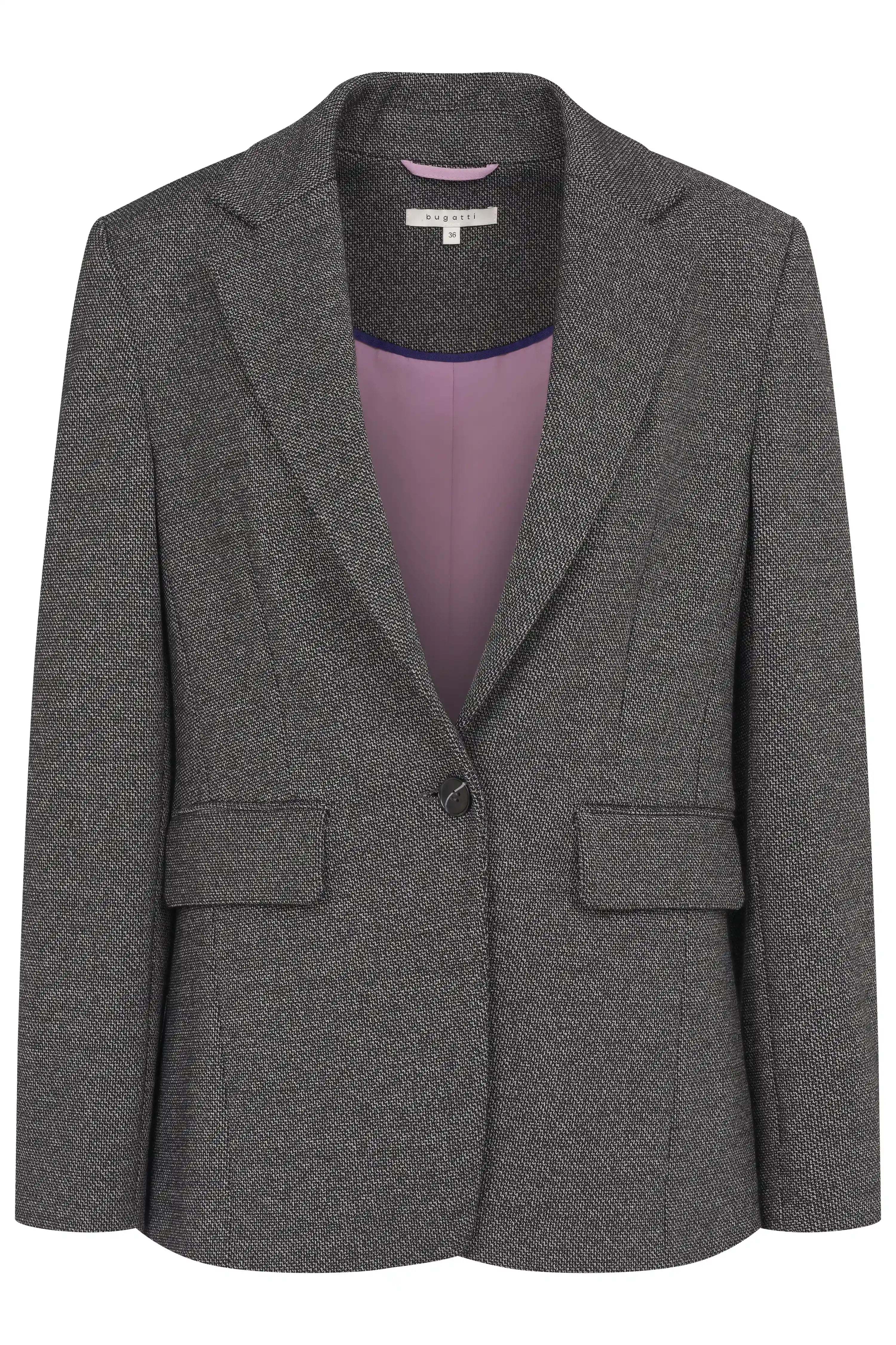 Gray bugatti blazer with fine pattern, bust image, inspired by Italian style and sophistication.