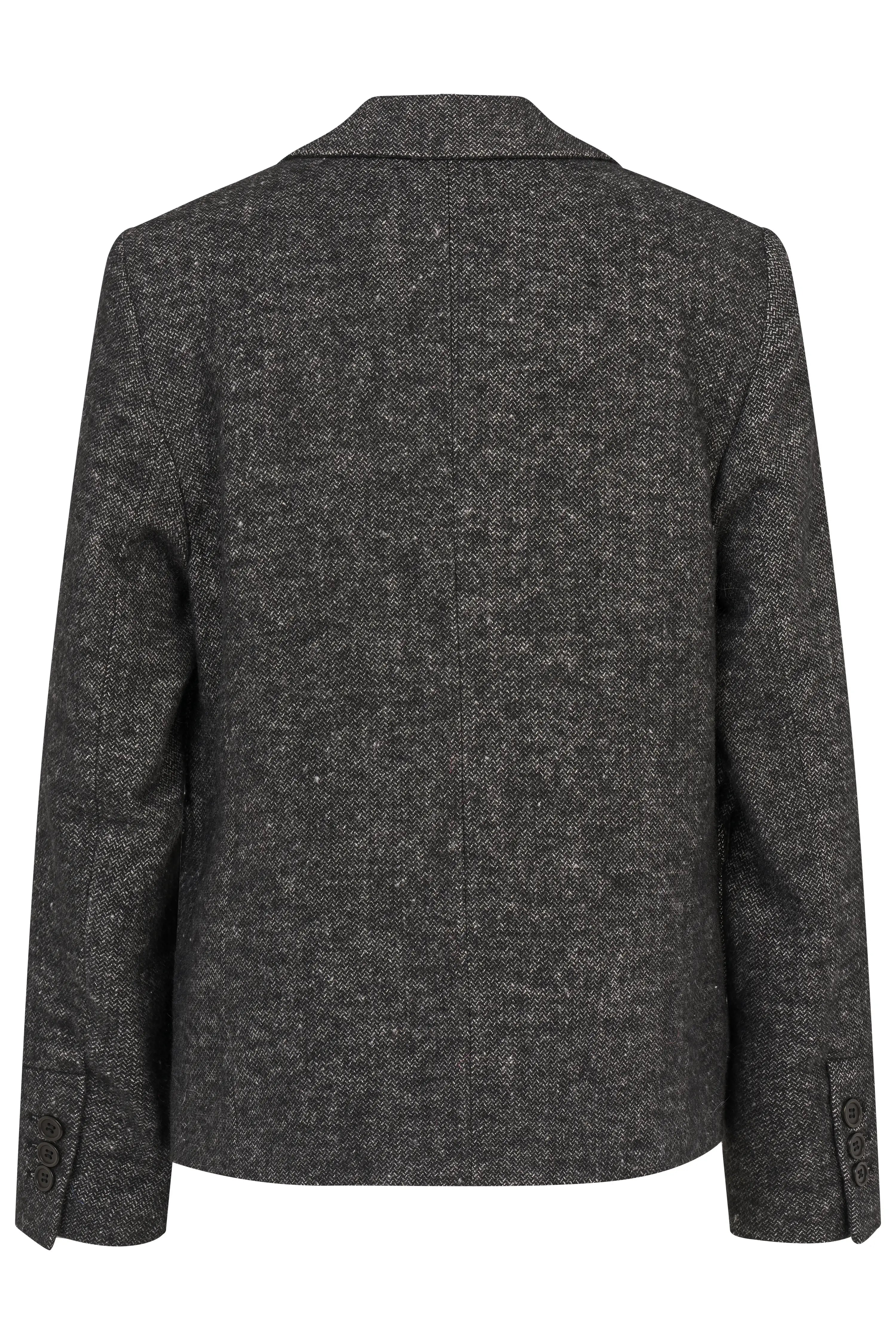 Gray bugatti blazer with herringbone pattern, back view, casual style.