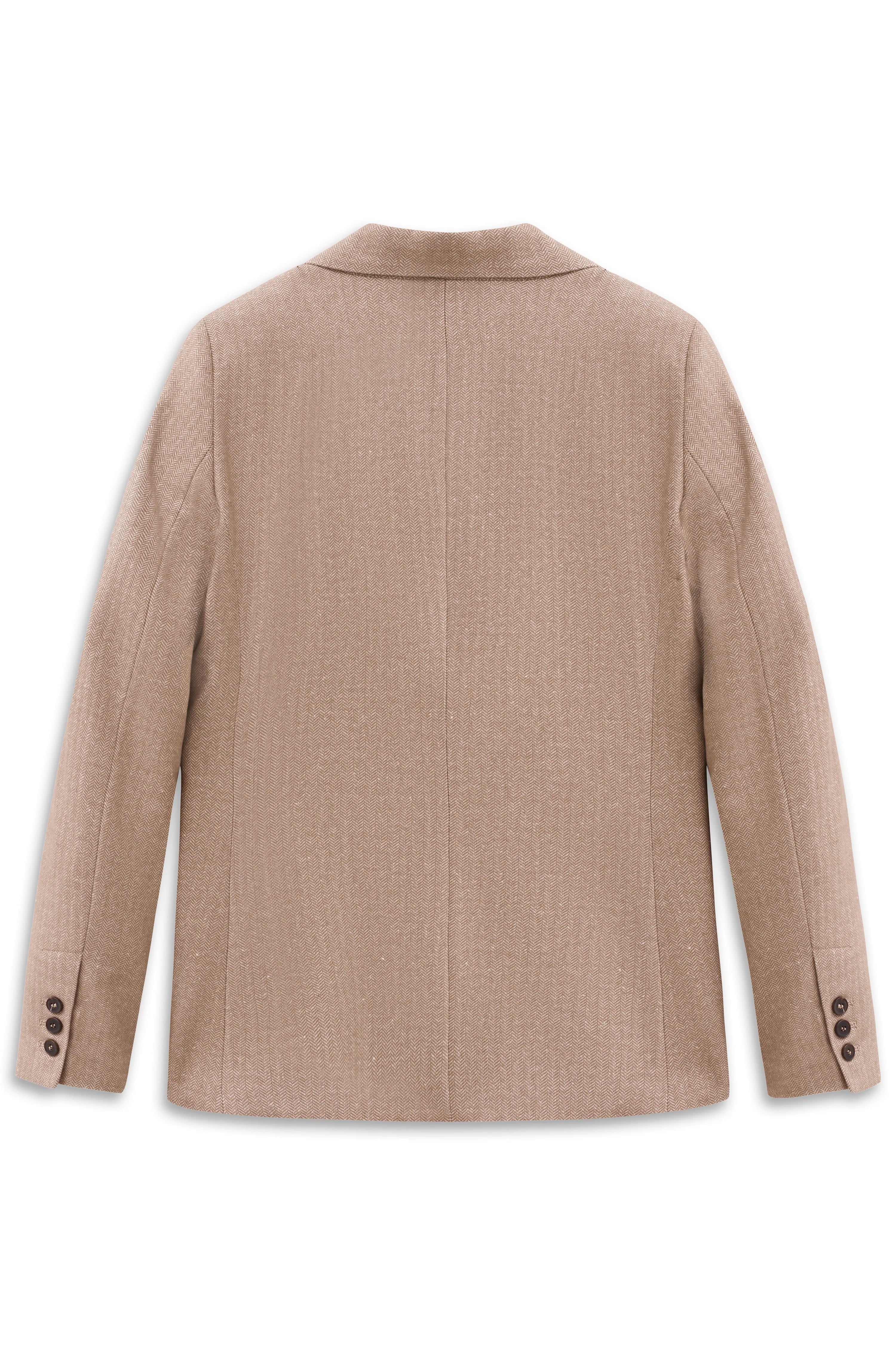 Beige bugatti blazer, back view, subtle pattern, elegant cut, high-quality craftsmanship.