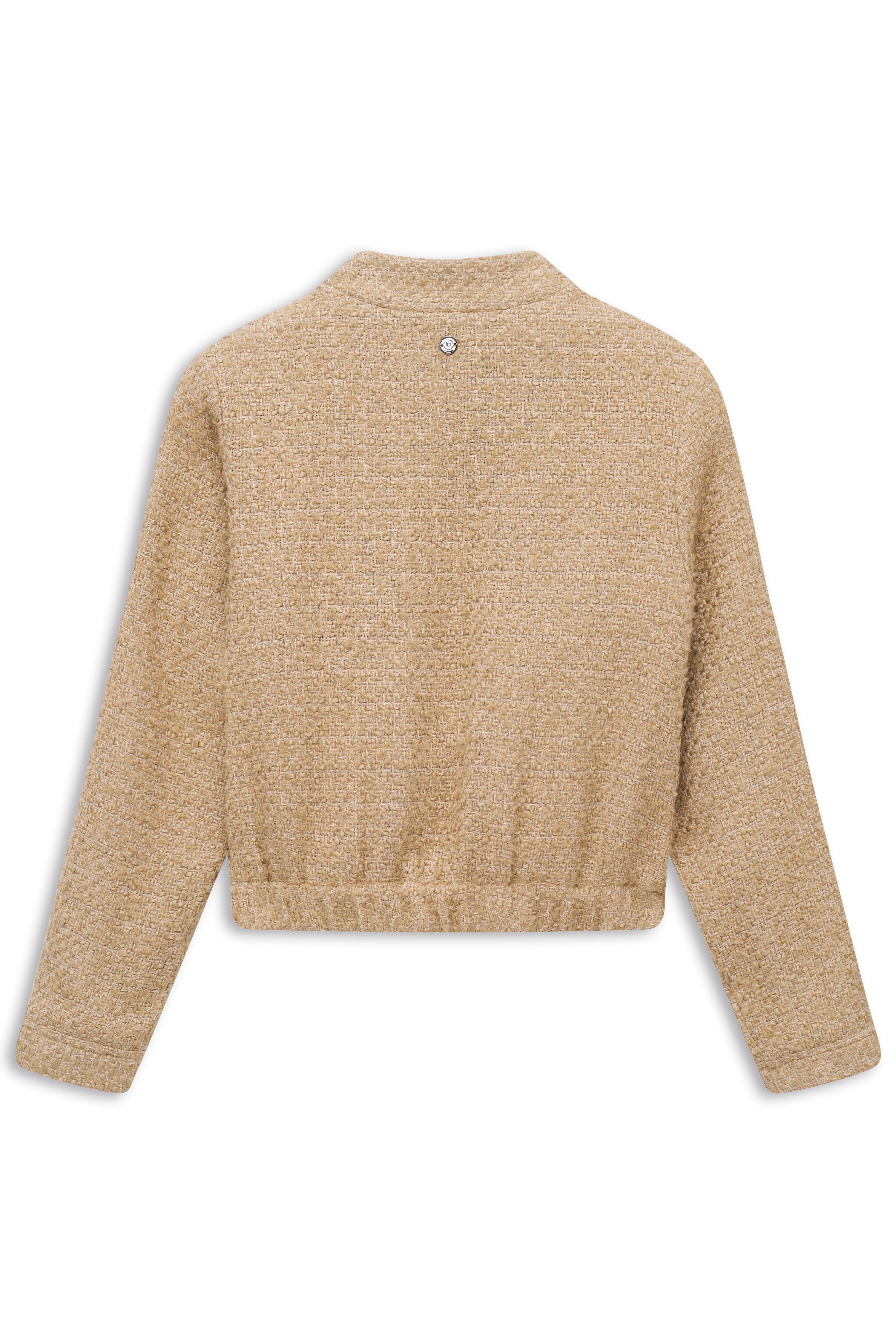 Beige Bouclé-Jacke von bugatti, Büstenbild, Knopfleiste, elegantes Design für stilvolle Auftritte.