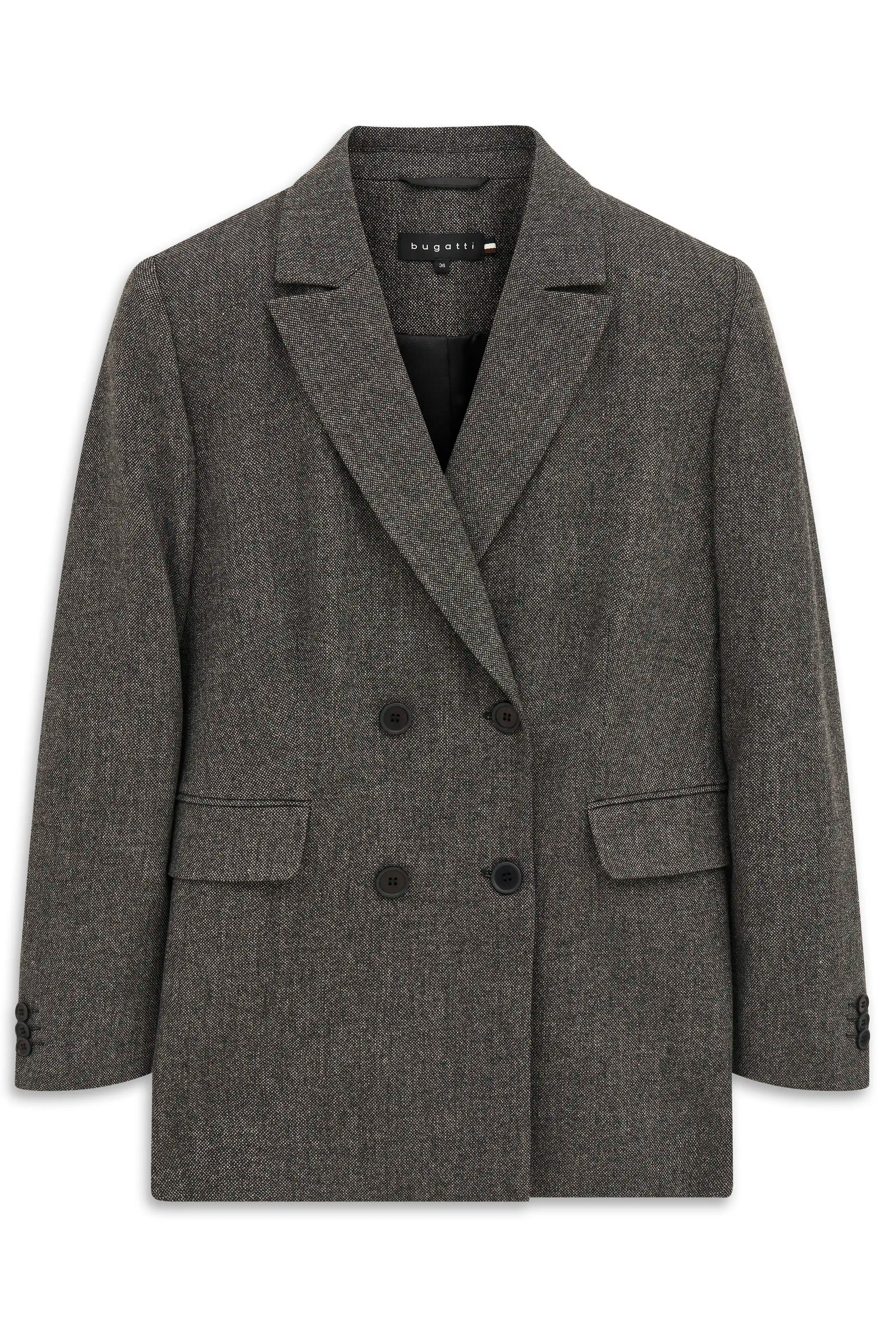 Grauer bugatti Blazer mit zweireihigem Knopfdesign, Büstenbild.