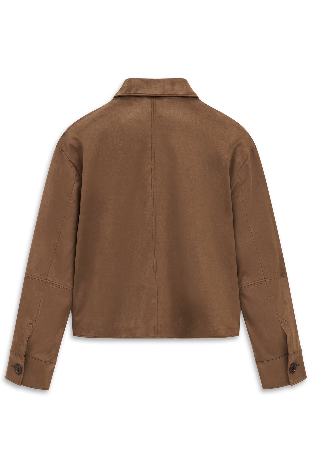 Braune bugatti-Jacke, Rückansicht, Büstenbild, ohne Muster, klassisches Design.