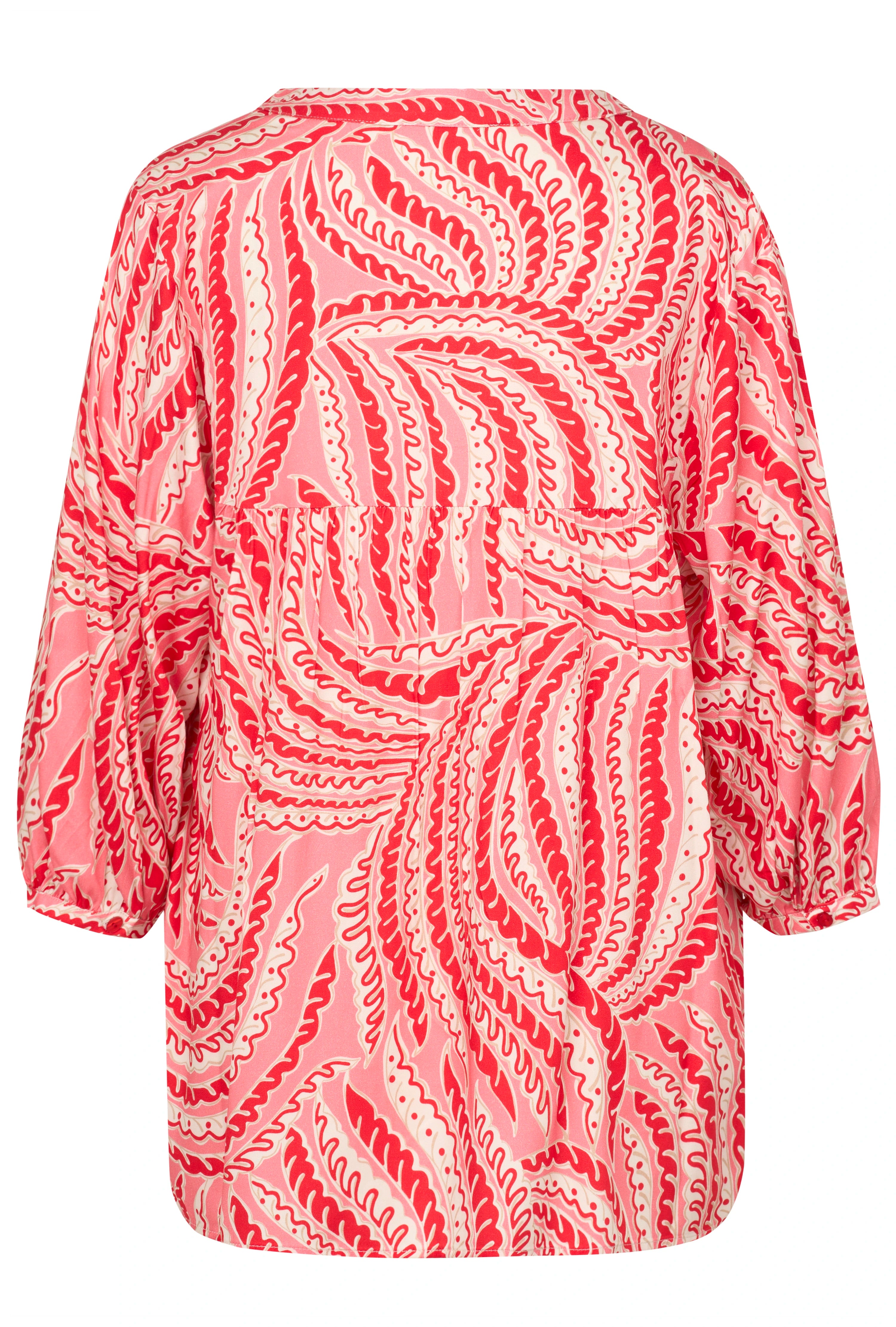 Pink-rot gemusterte Bluse, Rückansicht, leger geschnitten, von bugatti.