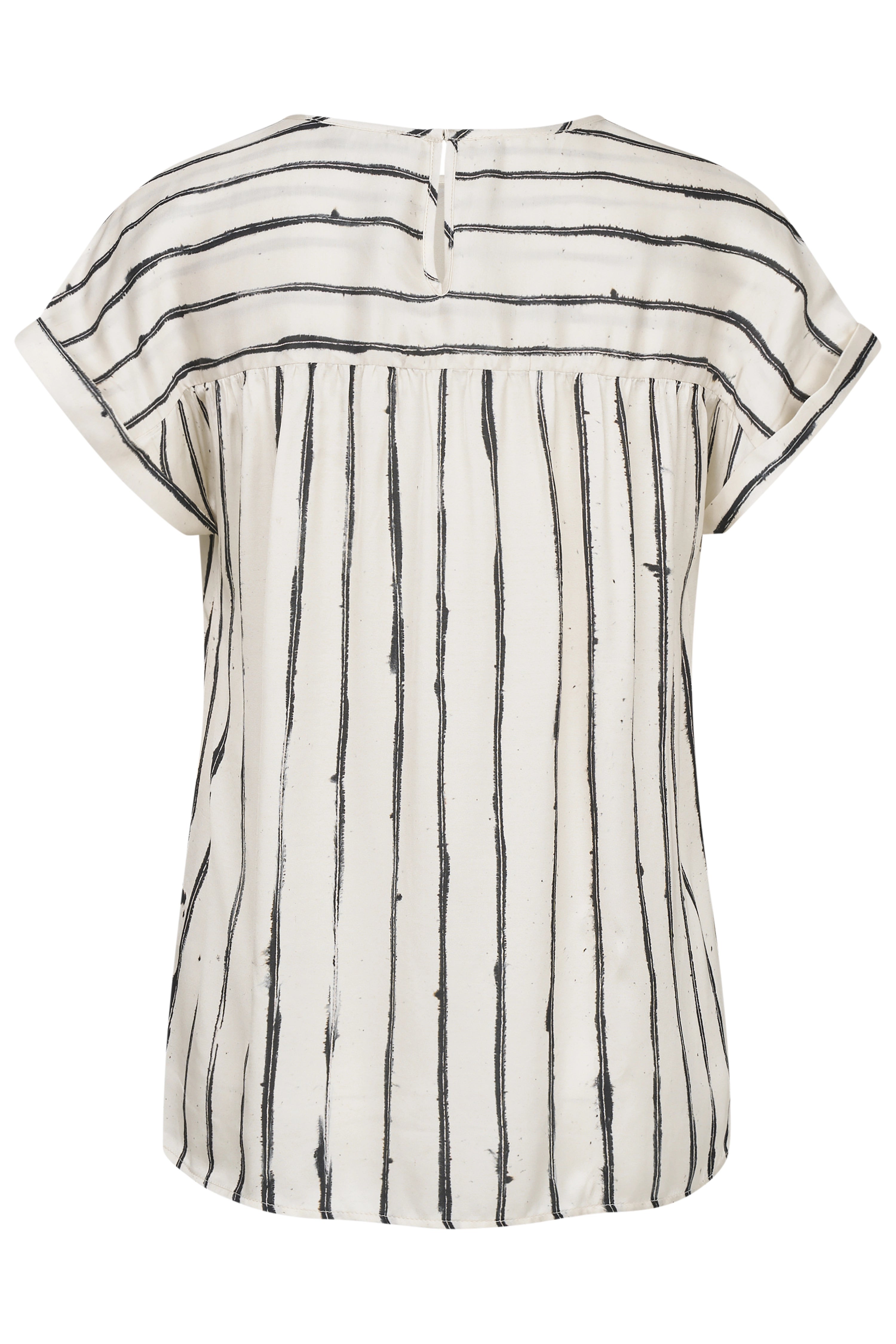 Kurzarmbluse von bugatti, weiß mit schwarzen Streifen, Rückansicht, legerer Stil.