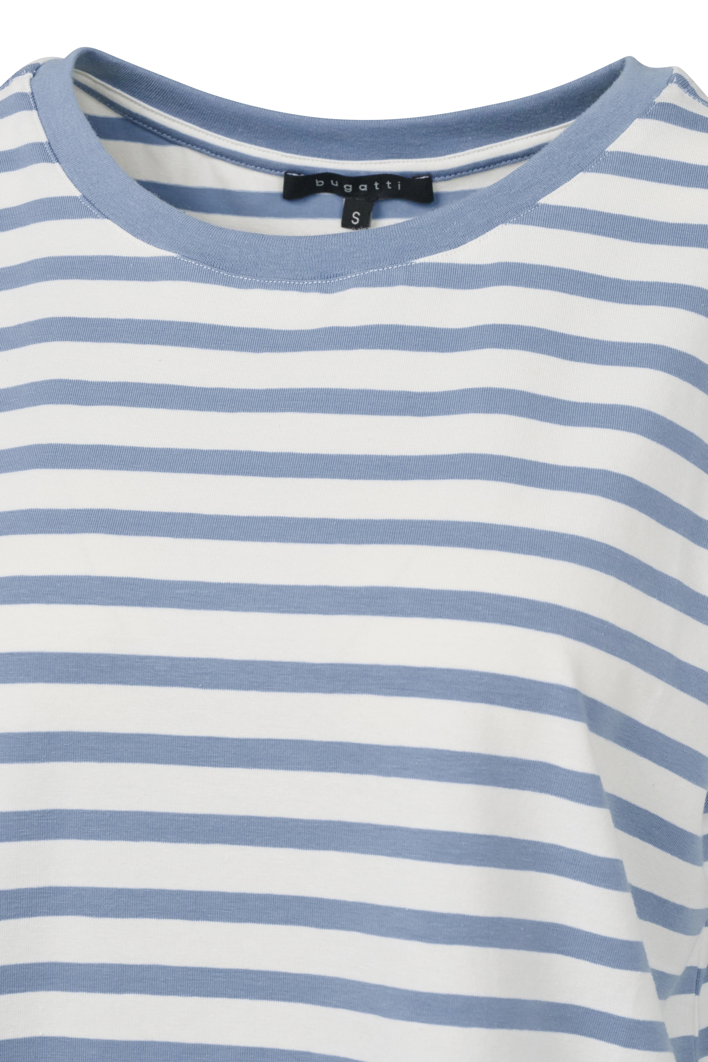 Bugatti gestreiftes Shirt in Blau-Weiß, Büstenbild, stilvoll und elegant.