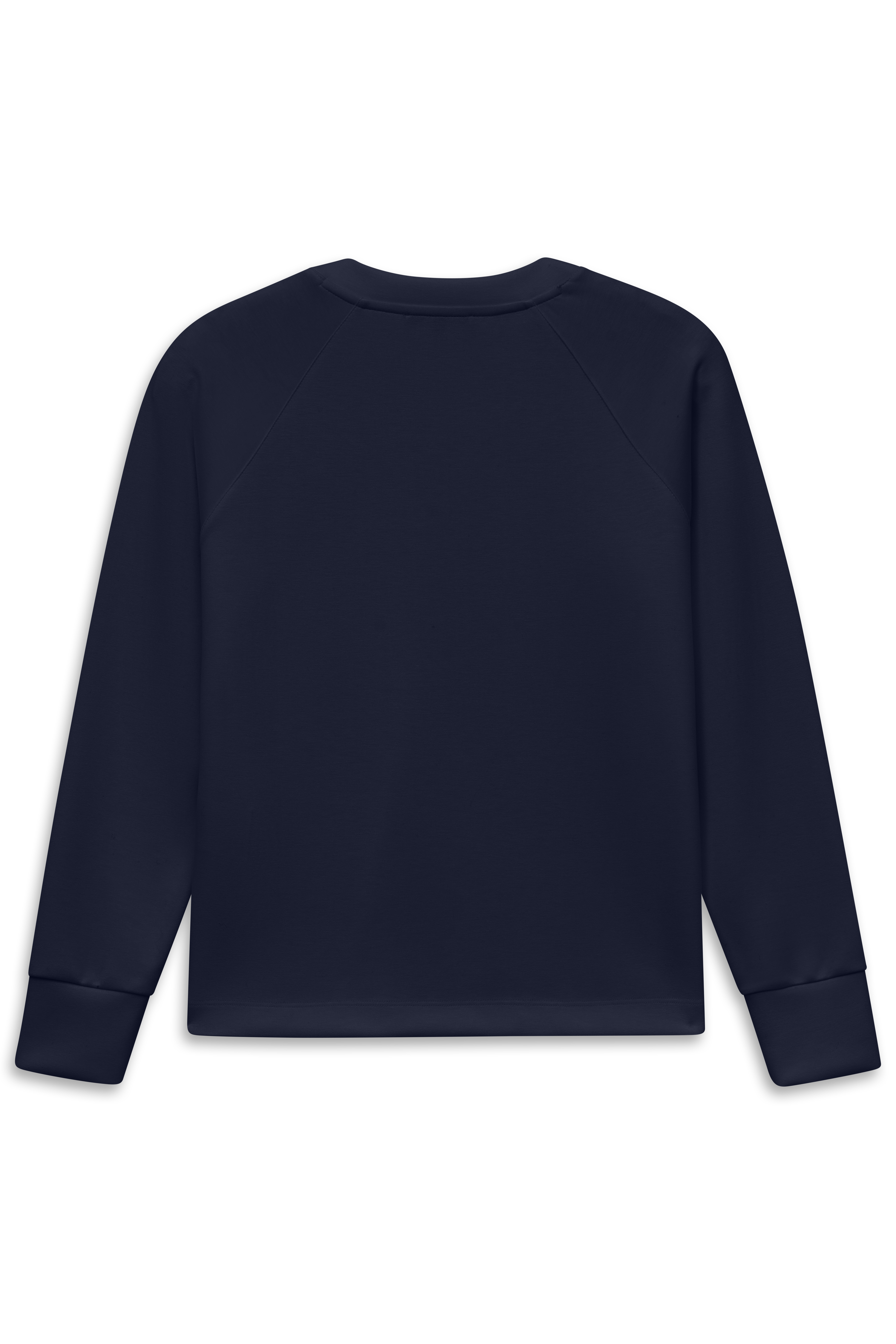 Dunkelblauer bugatti Pullover, Rückansicht, schlichtes Design.