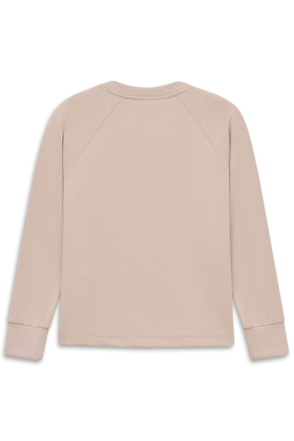 Rückansicht eines beigen bugatti Pullovers, legeres Design, Langarm, ohne Muster.