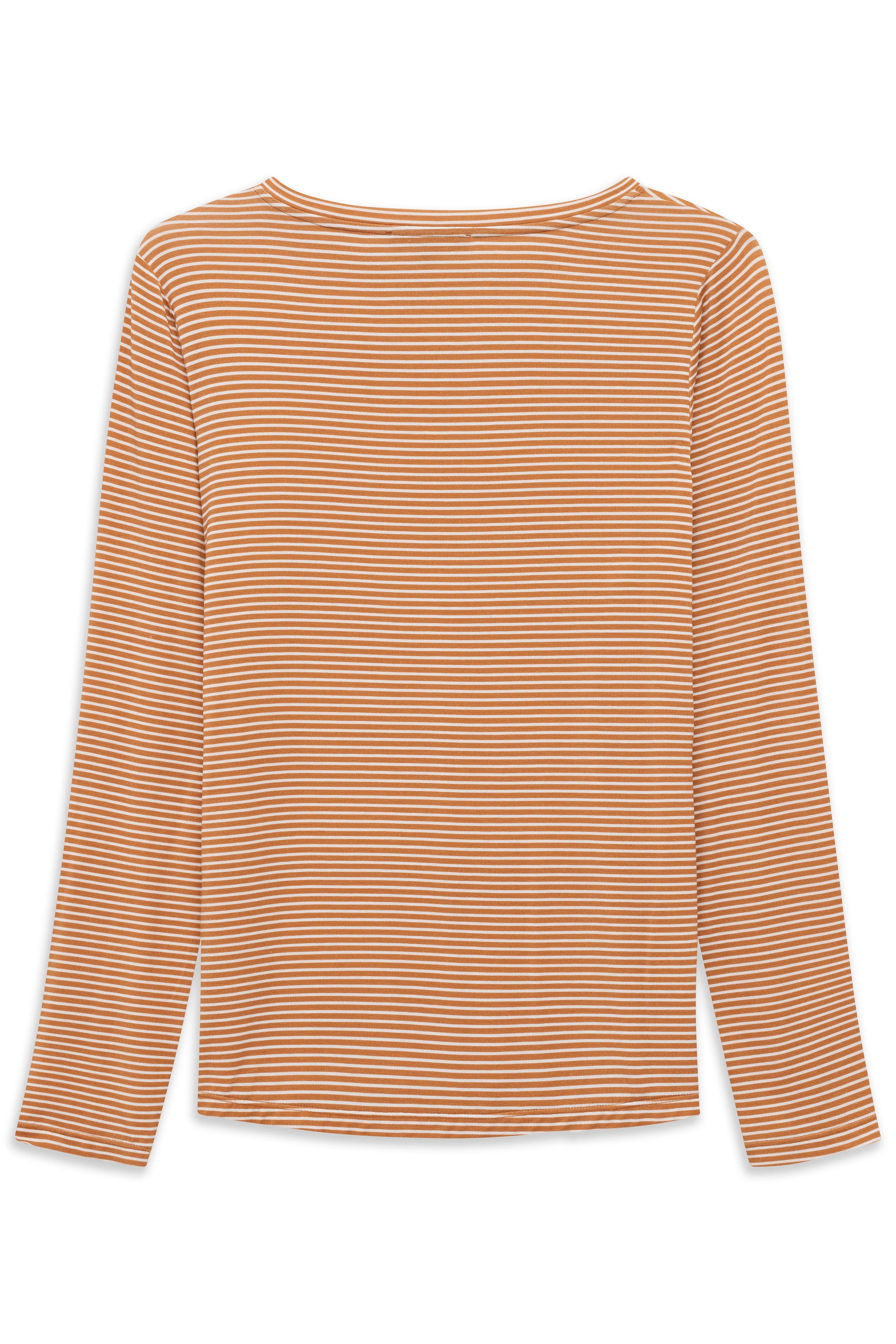 Langarmshirt mit orange-weißen Streifen, legeres Büstenbild, stilvoll und bequem von bugatti.