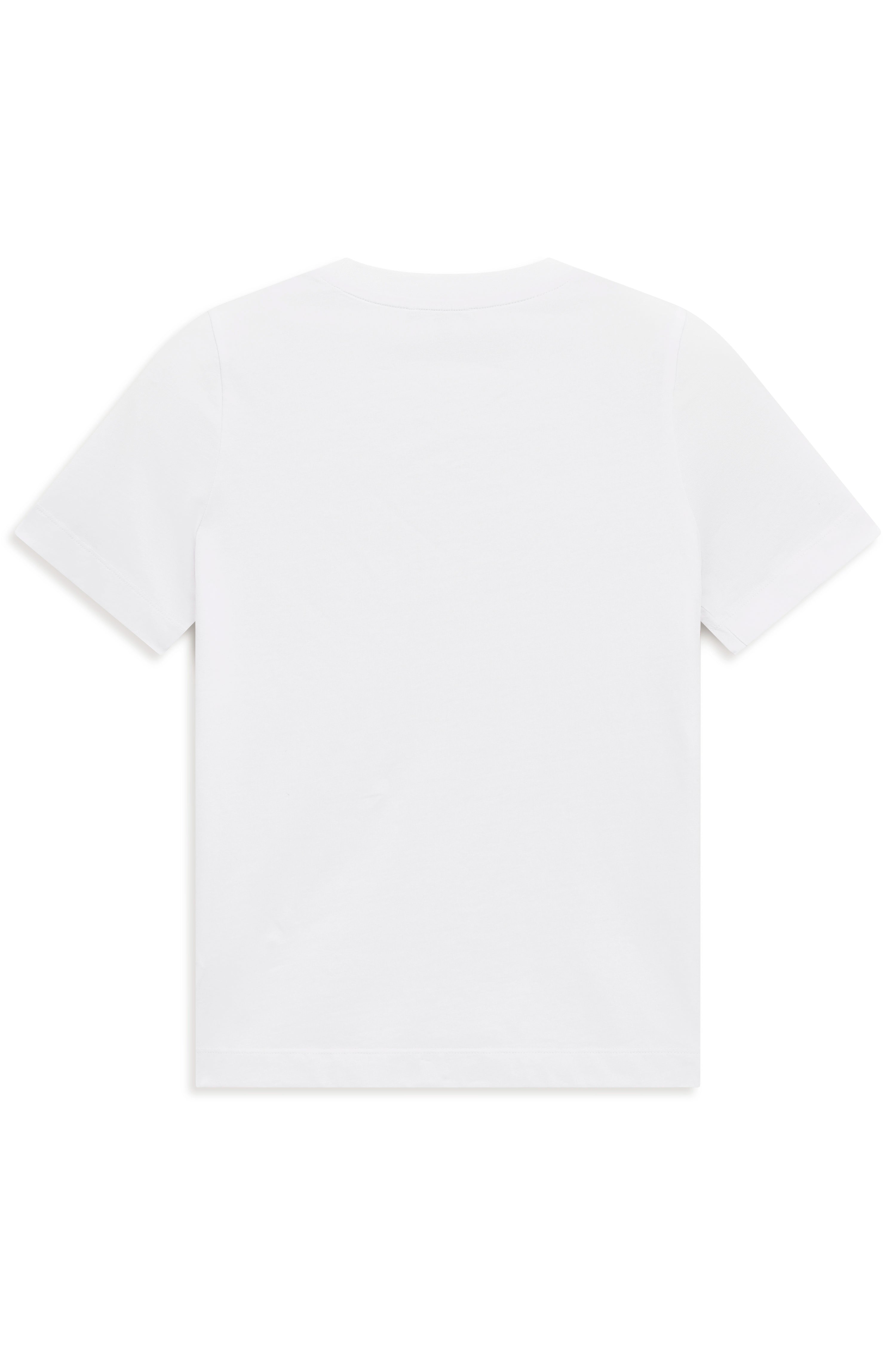 Weißes T-Shirt von bugatti, Rückansicht, legeres Büstenbild, schlichtes Design.