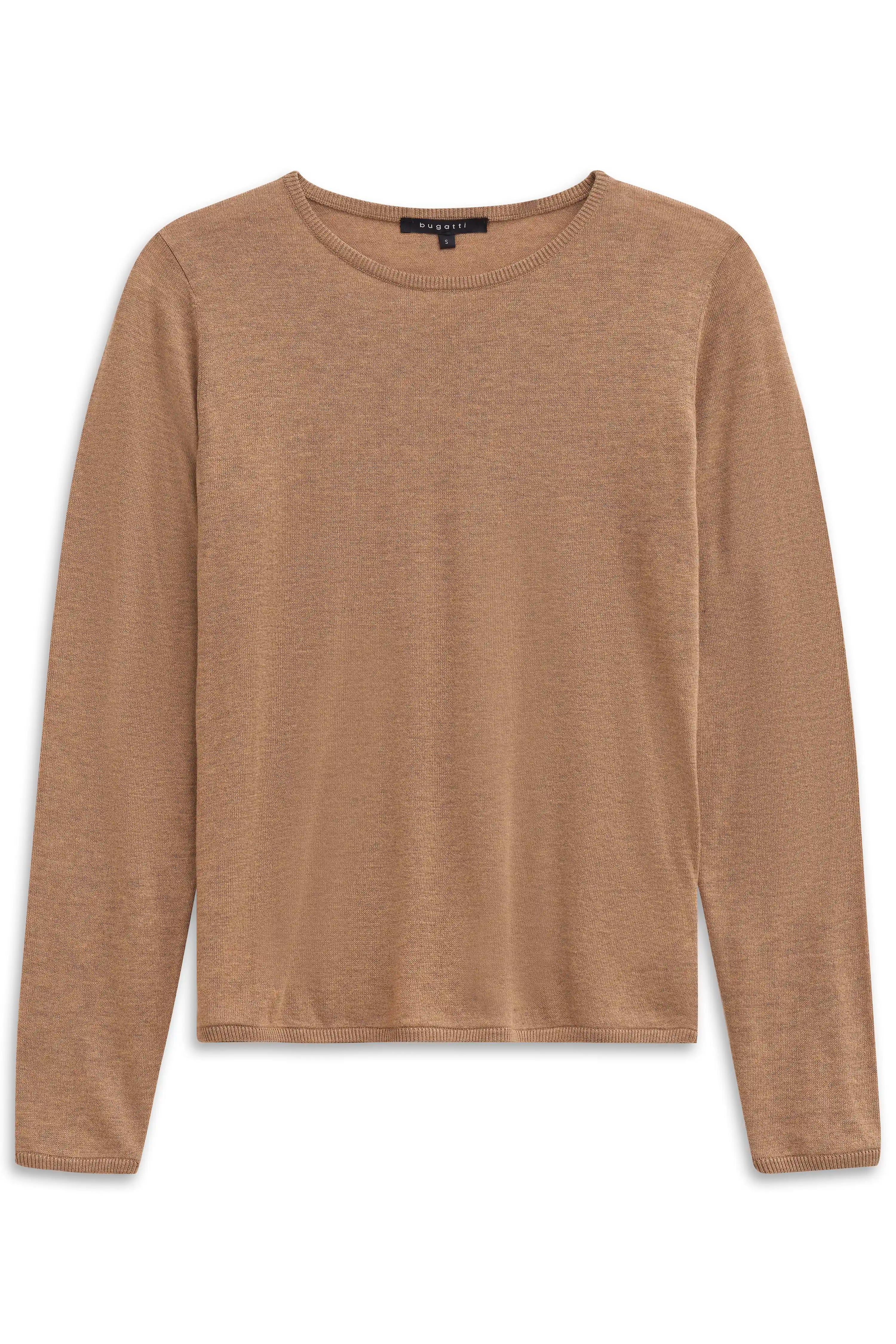 bugatti beige sweater, bust image, classic timeless design, elegant simplicity.