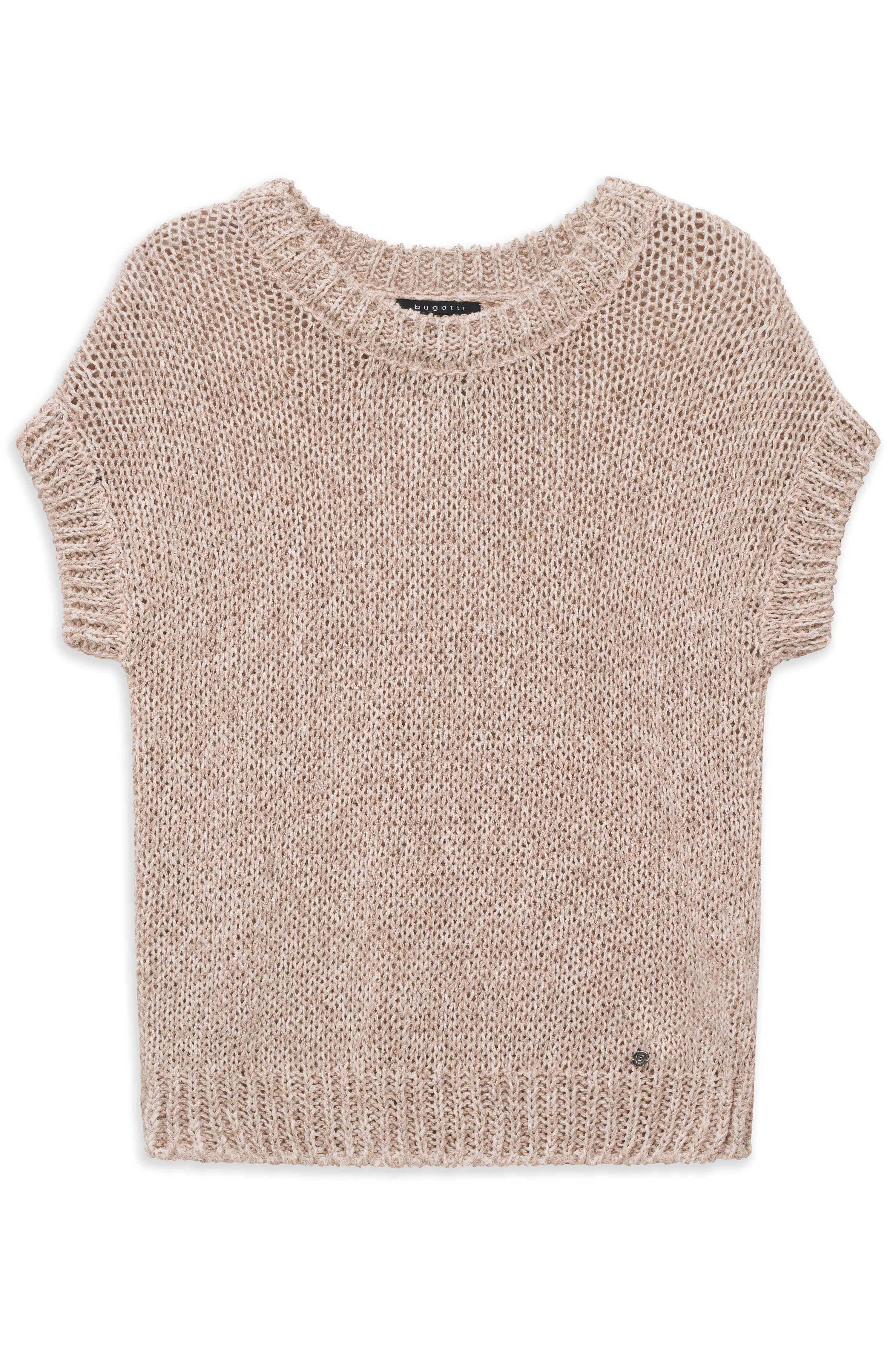Stricktop in Beige von bugatti, kurzarm, legeres Büstenbild.