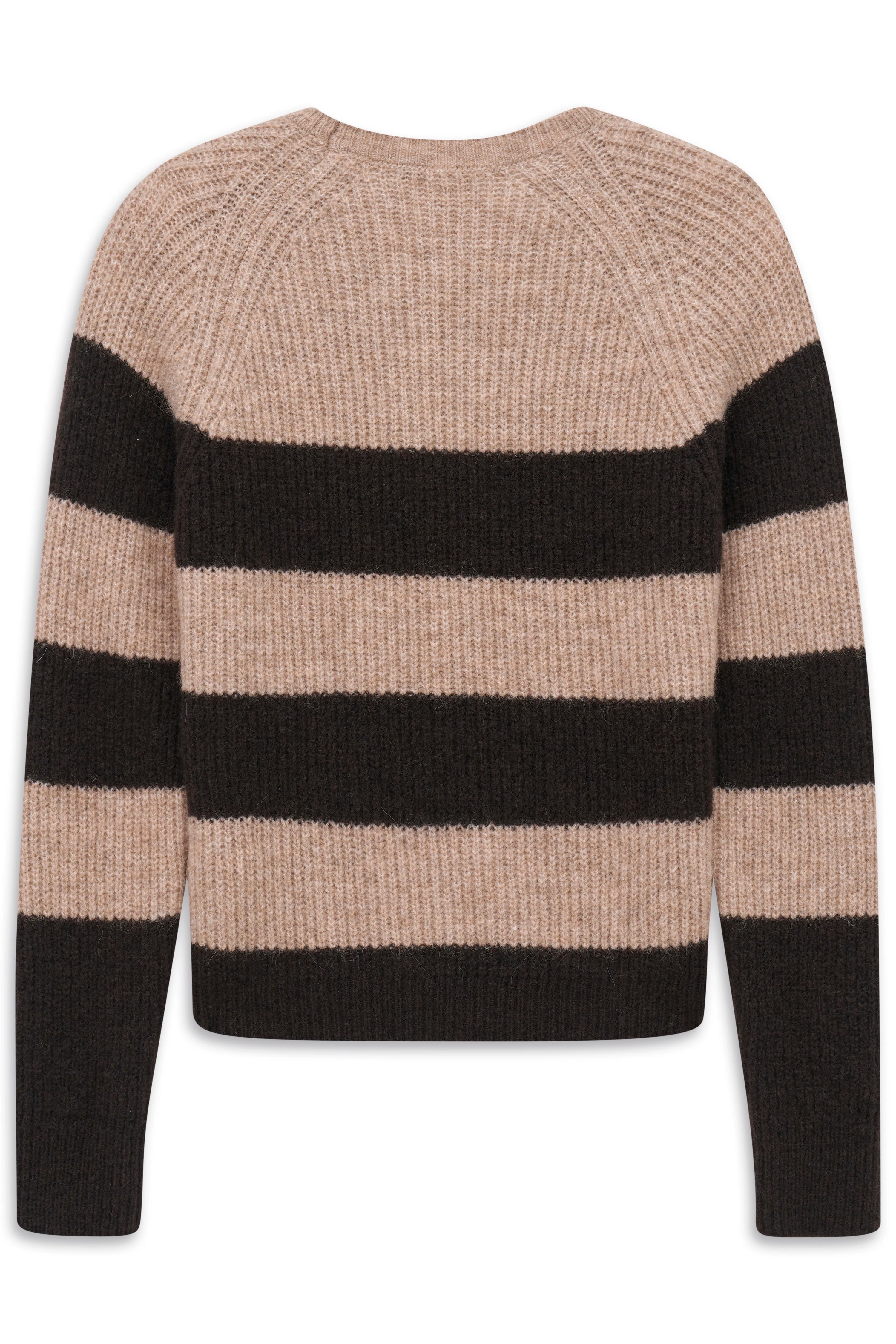 Gestreifter Pullover in Beige und Dunkelbraun, Büstenbild, von bugatti.