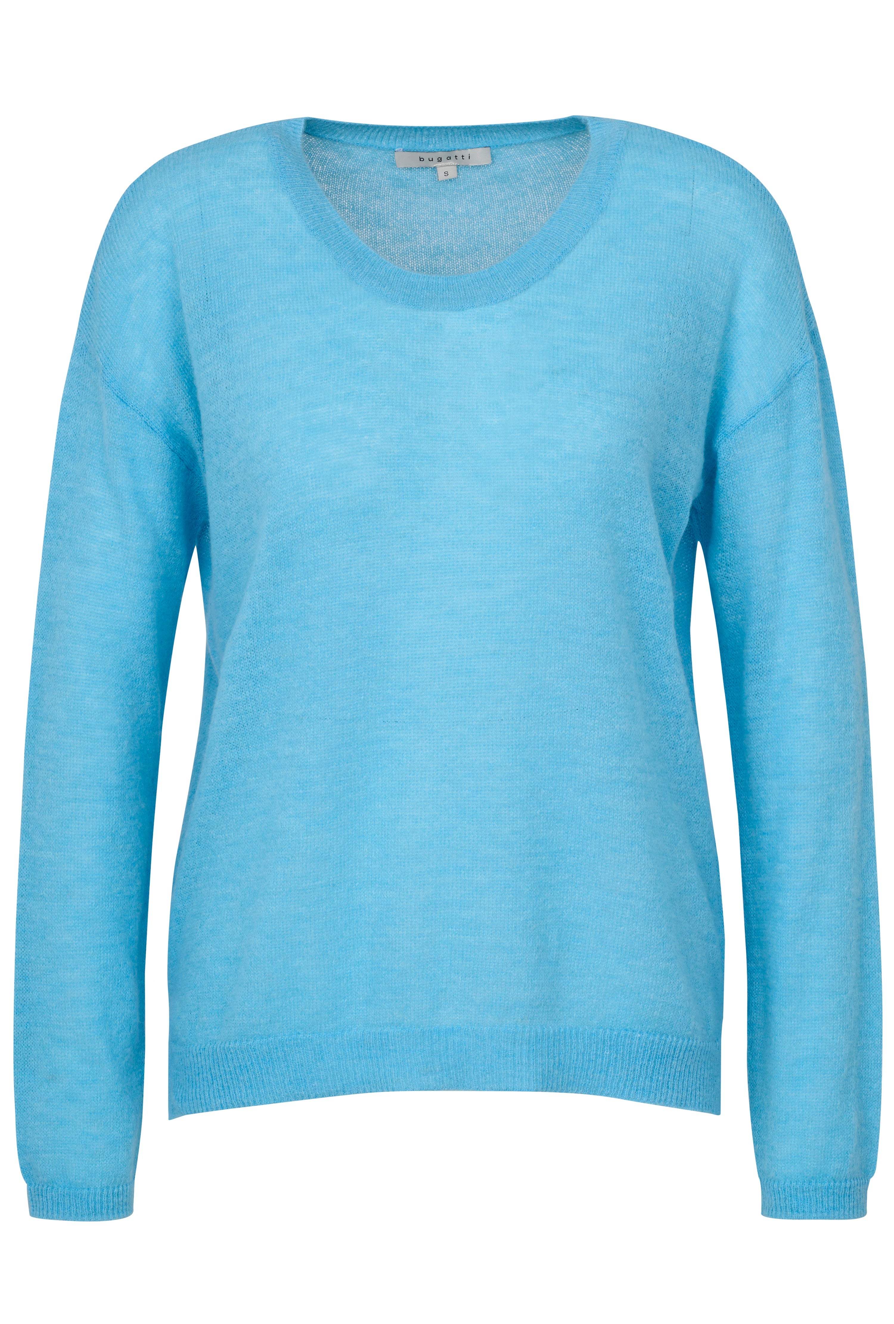 Blauer bugatti Pullover, leger, ohne Muster, Büstenbild.