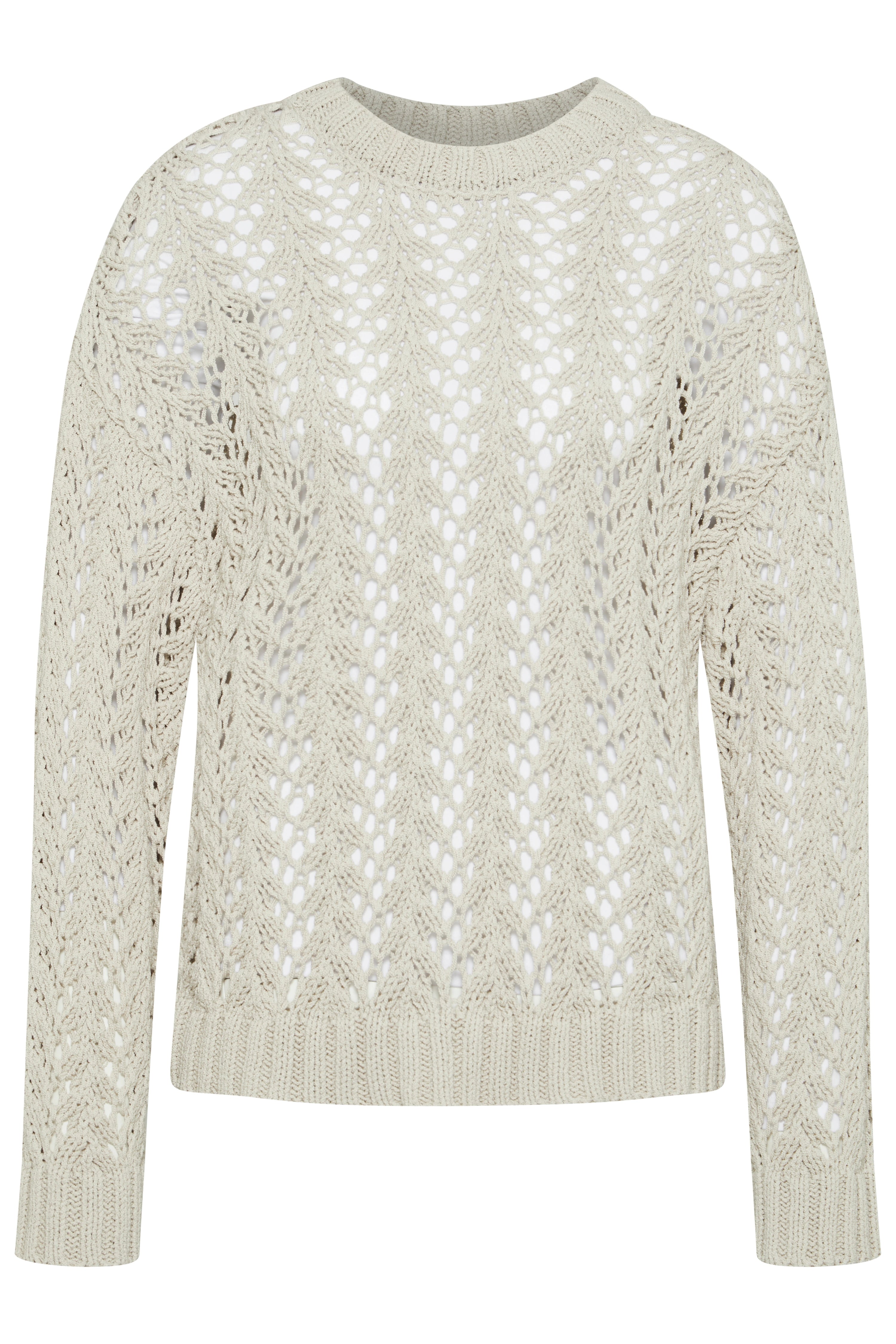 Beige gebreide trui met ajourpatroon, buste-afbeelding, stijlvol en tijdloos, bugatti.